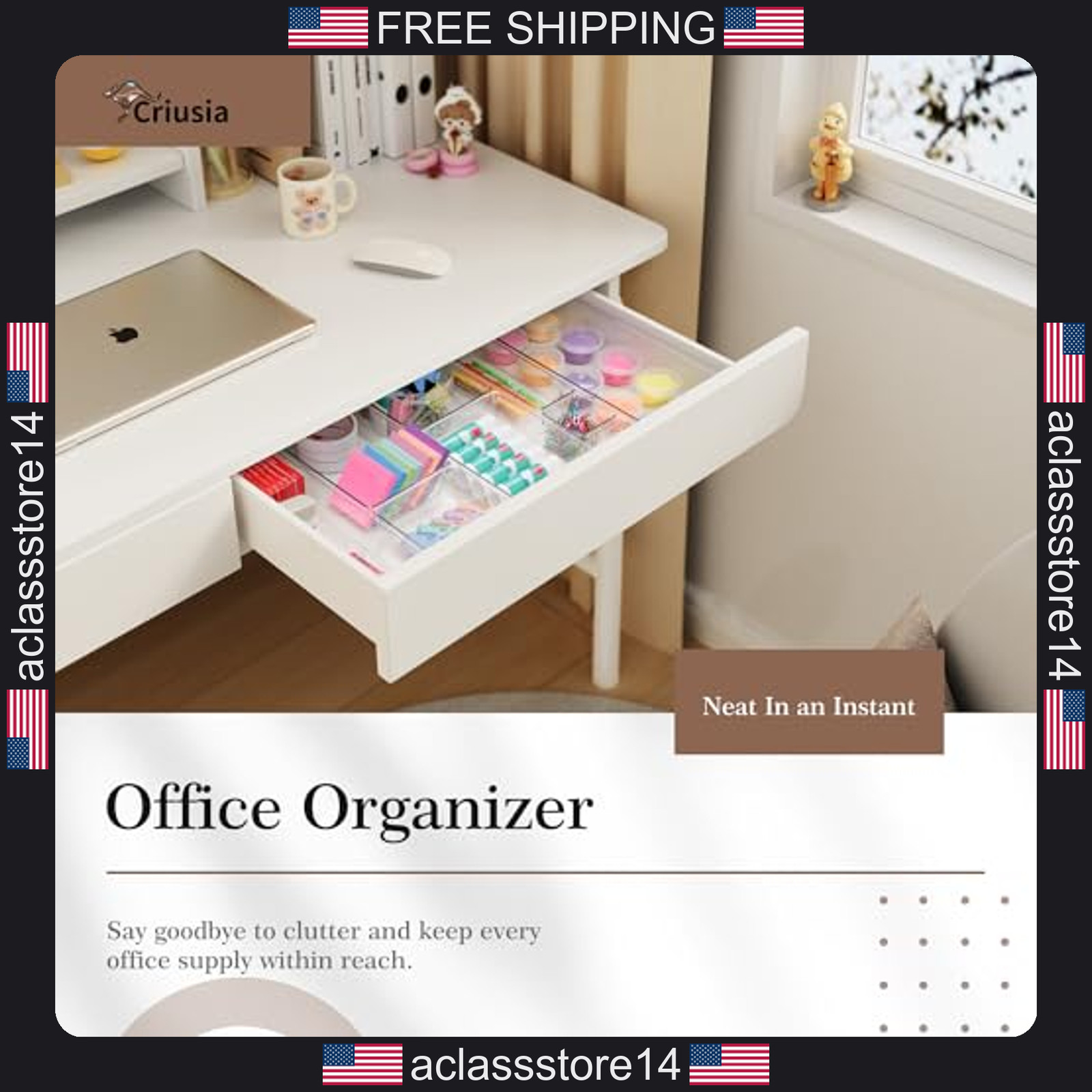 Criusia 14 pcs clear plastic drawer organizer set for kitchen bathroom makeup