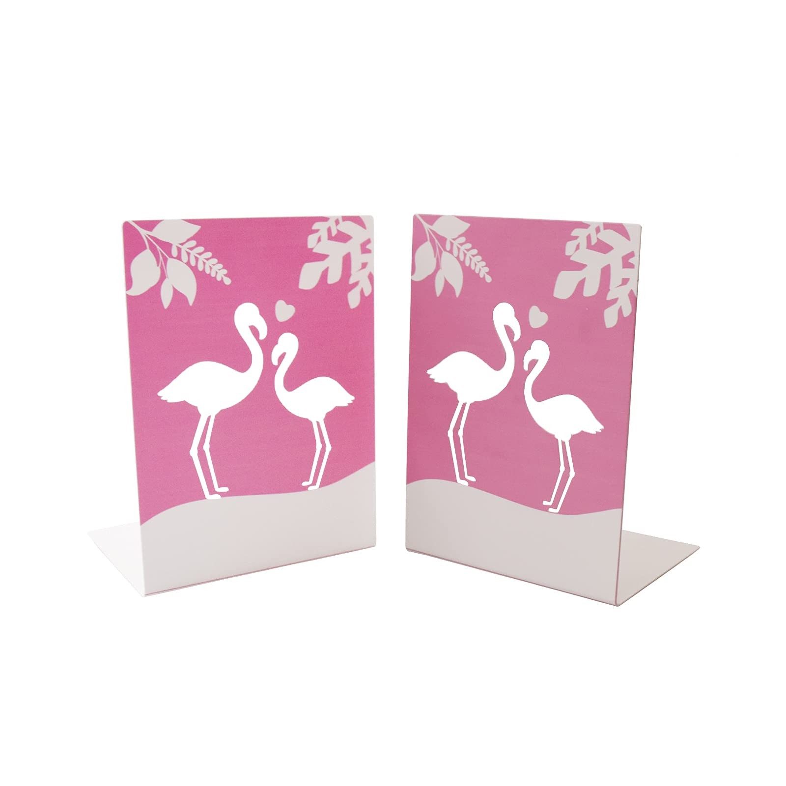 Enyuwlcm Metal Book End for Kids Cute Bookends with Nonskid Pink Flamingo