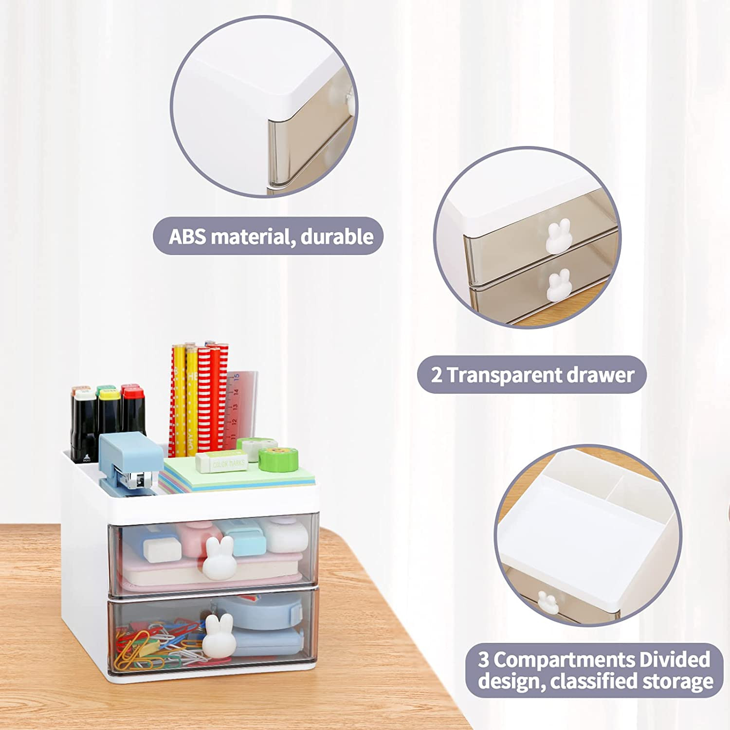 Small Desk Organizer With Drawer Office Desktop Storage Box Business Card/Pen…