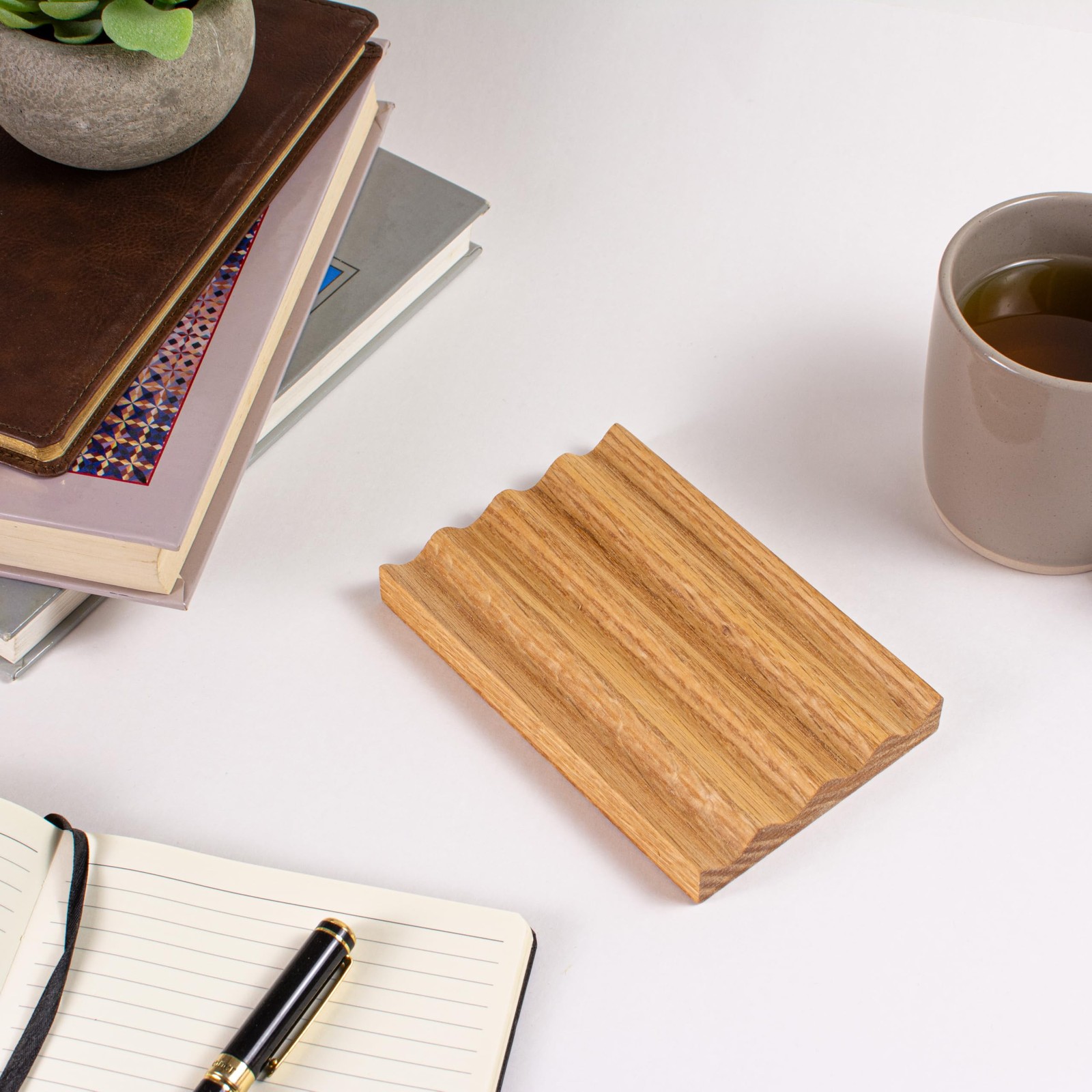 Solid Oak Pen Tray, Minimalist Desk Organizer, Natural Wood Pen Holder with R…