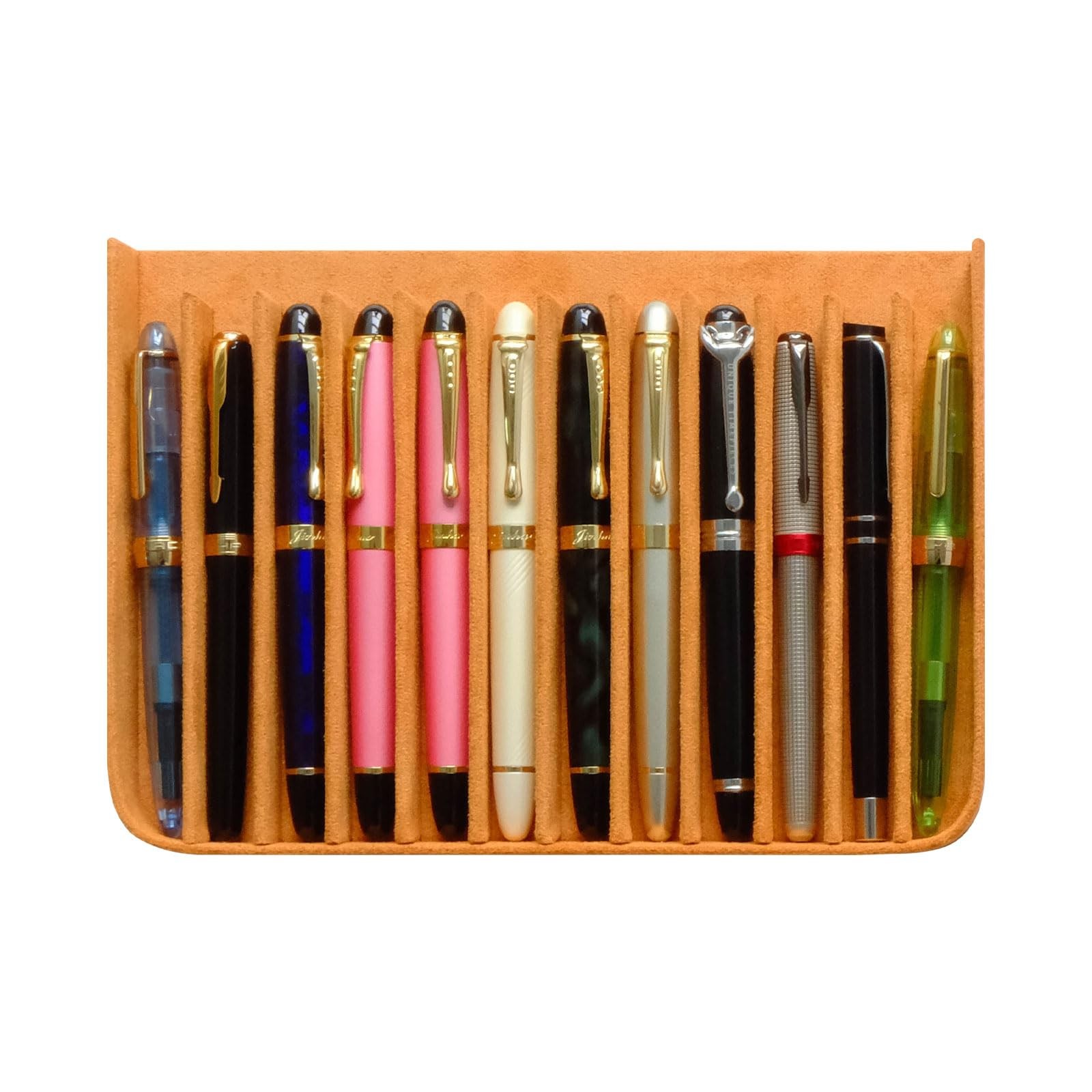 MIVLXLX Leather 12 Fountain Pen/Pencil Tray Case Organizer, 12 Slots, brown
