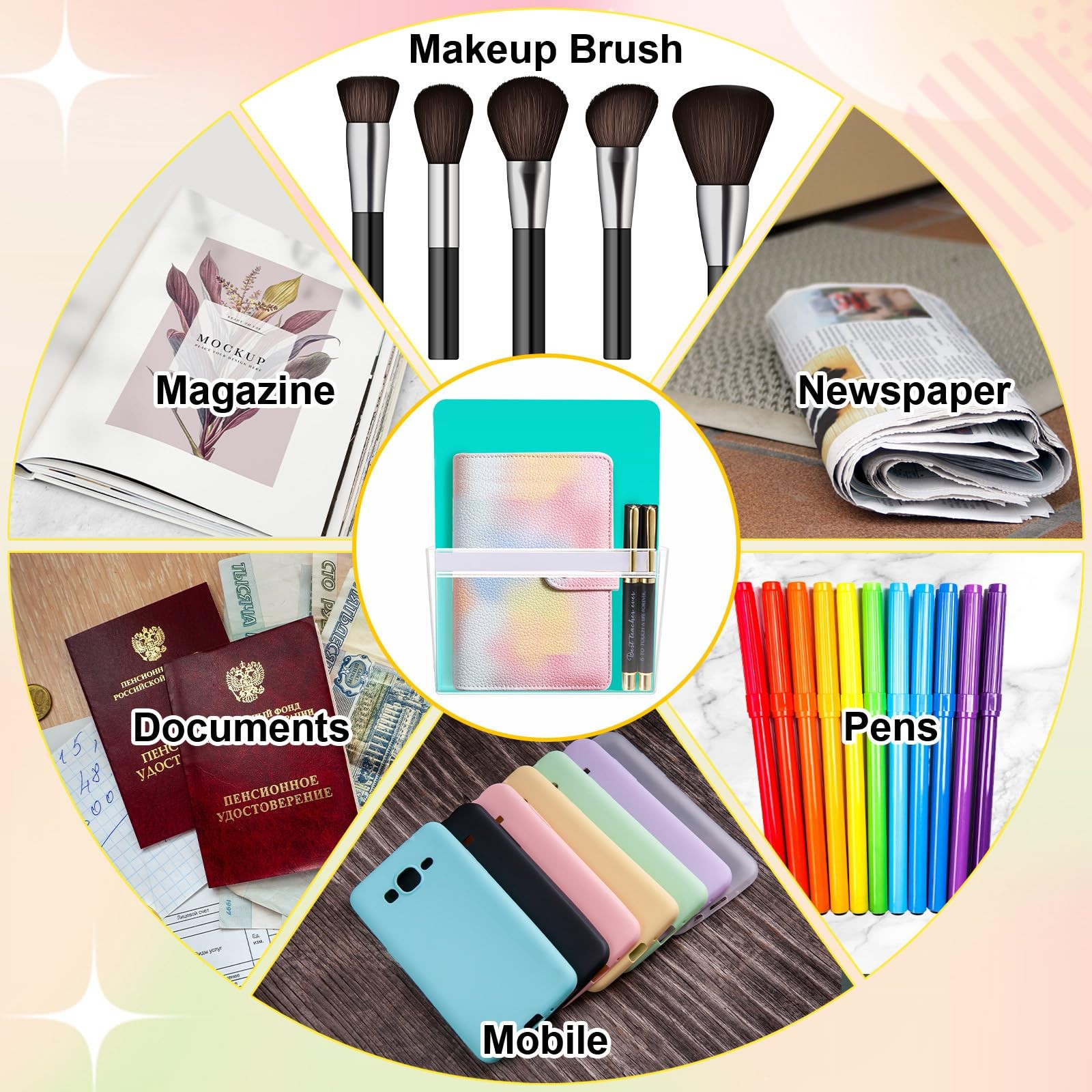 6 Pcs Magnetic File Holder 3 Size Magnetic Pen Holder Refrigerator Magnet Org…
