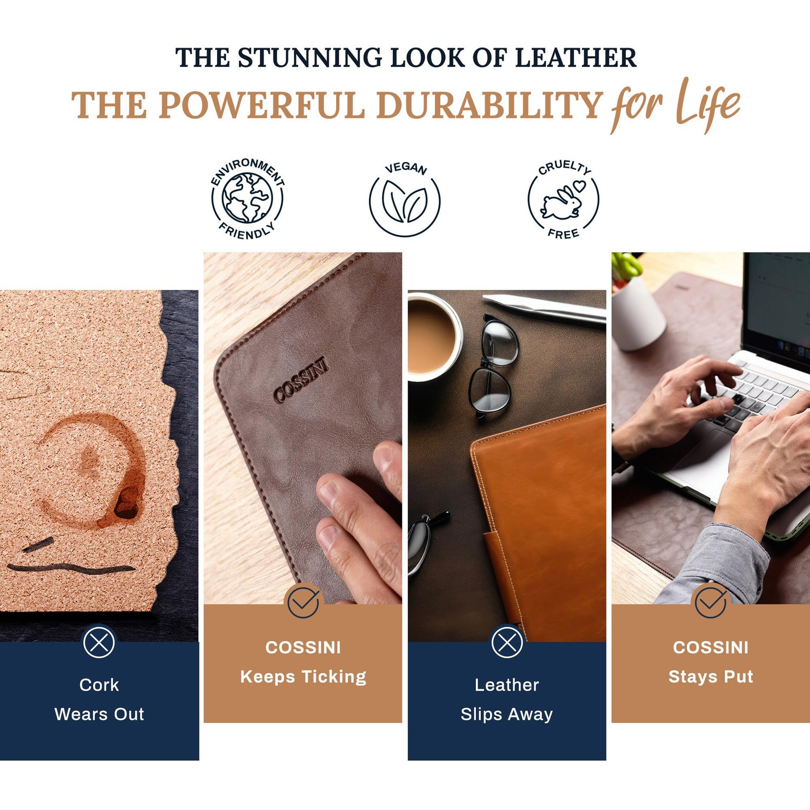 Cossini XL Desk Pad – Large Vegan Leather Mat – 3ft x 1.5ft, Brown
