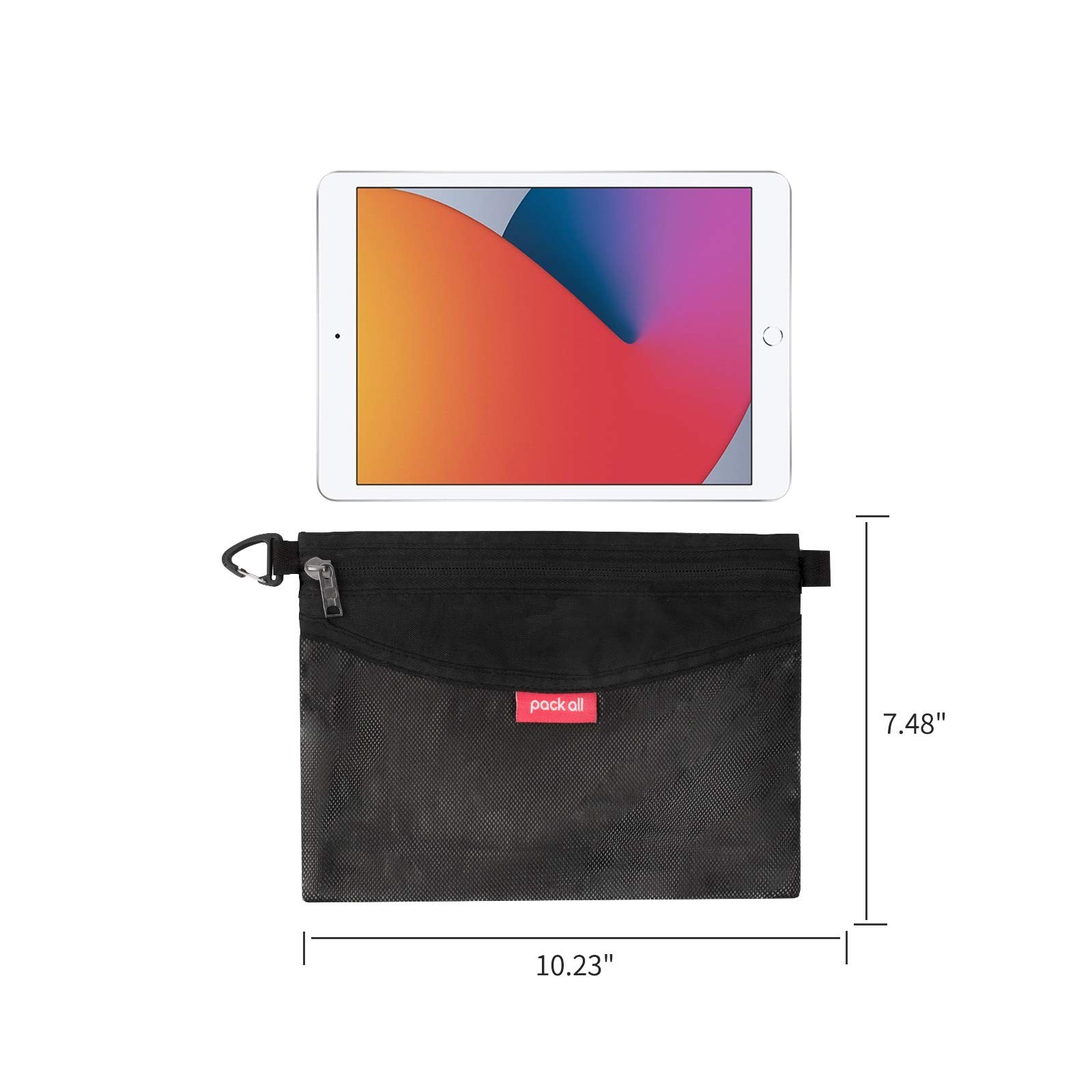 Medium Black WaterResistant Zipper Pouch Mesh Storage Travel Office Bag
