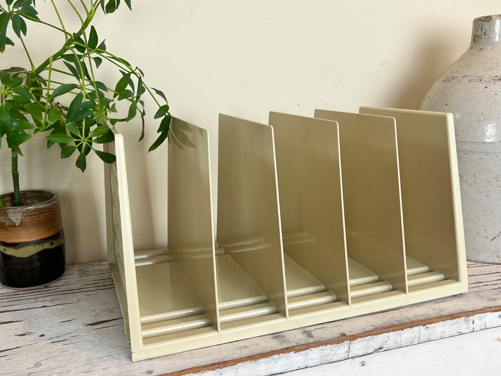 Vintage MCM Office Desk Beige File Organizer Plastic Retro 13″ x 9″ / Industrial