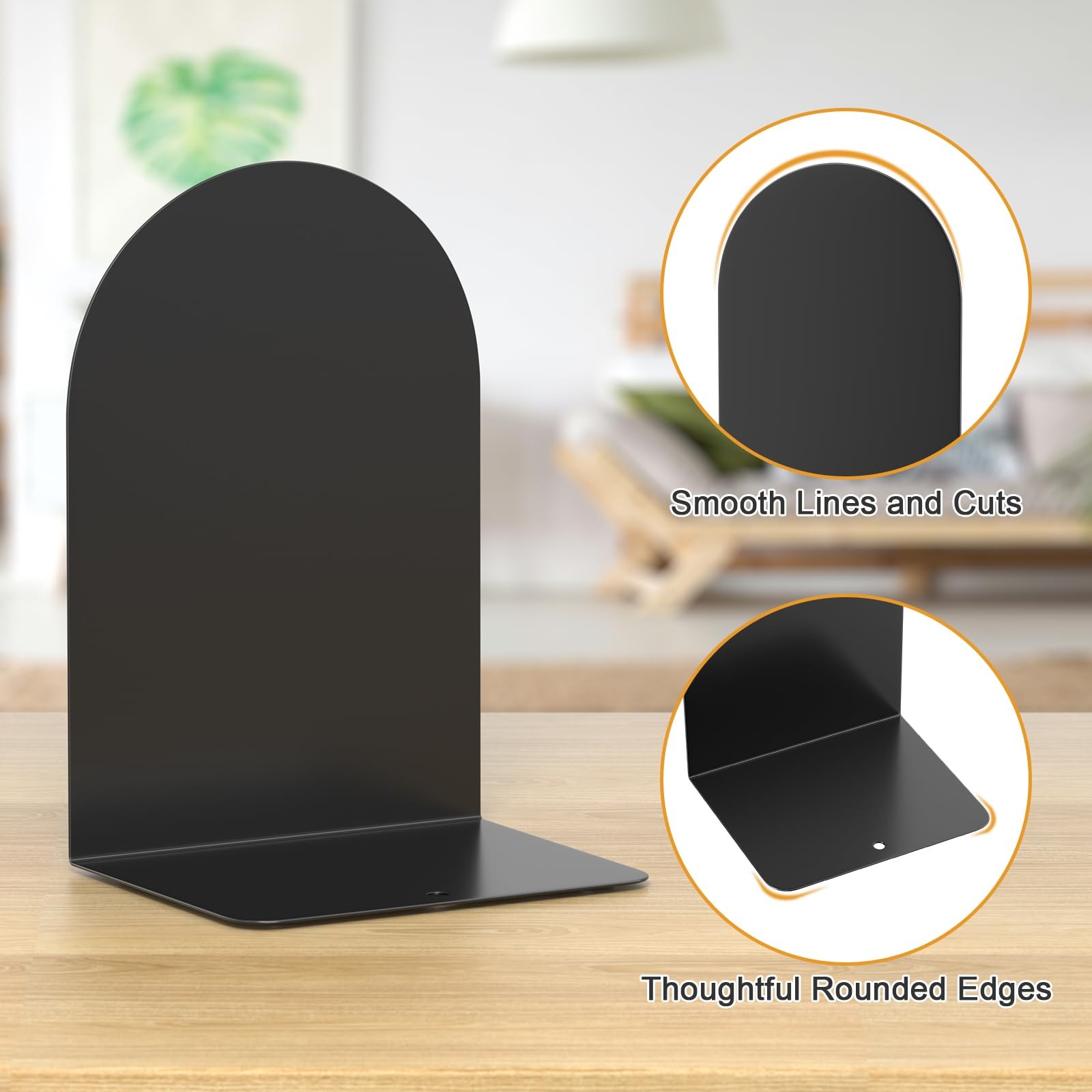 ALOTCHE Bookends 1 Pair, Metal Round for Shelves, Book Ends Black