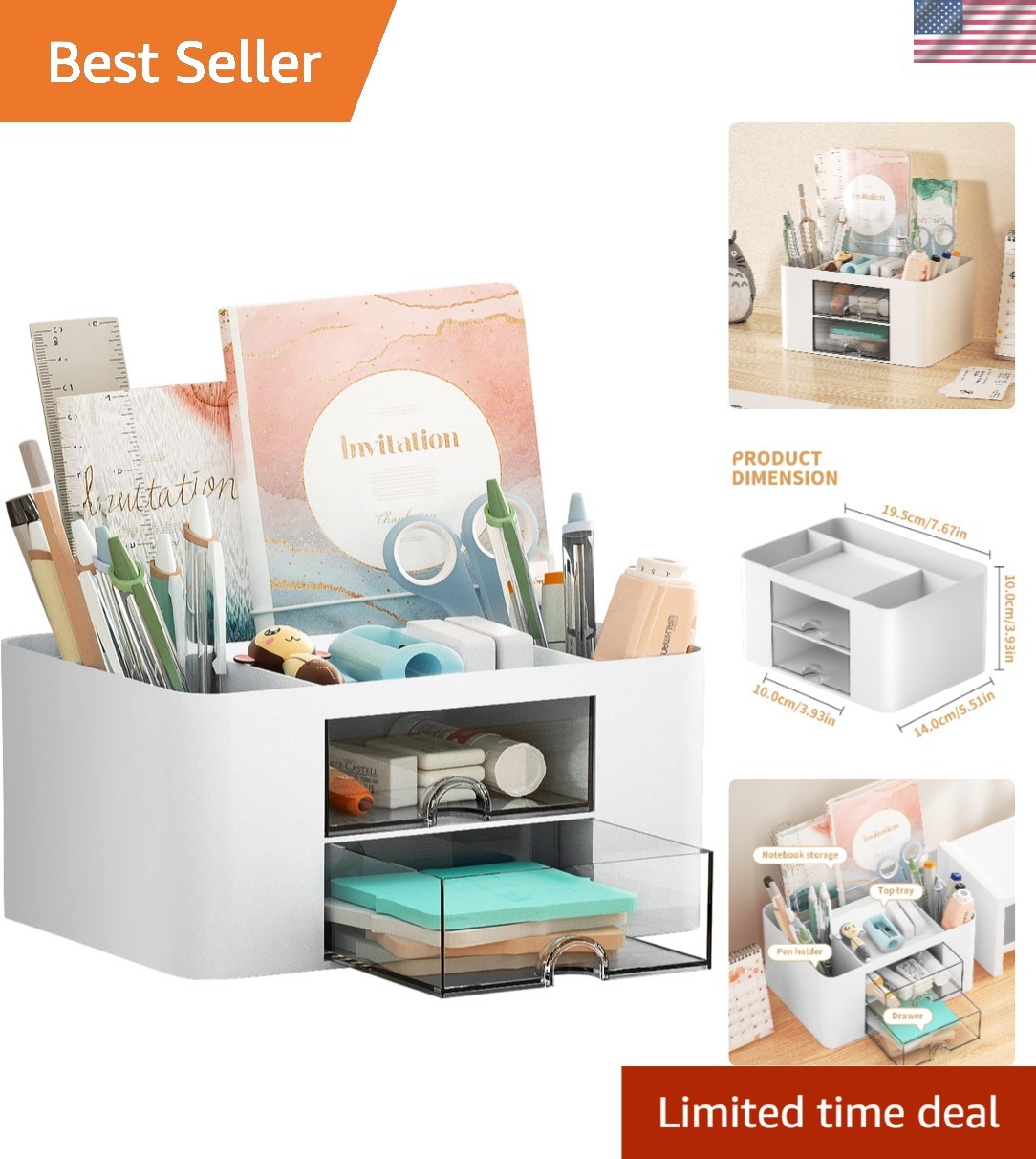 Elegant Pen Organizer with 2 Drawers – 5 Compartments for Classy Workspaces