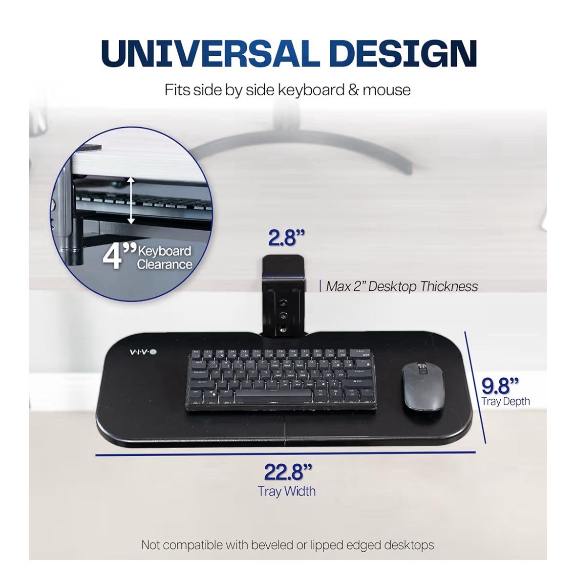VIVO Clamp On Keyboard Tray 23×10 Rotating Under Desk Ergonomic Black
