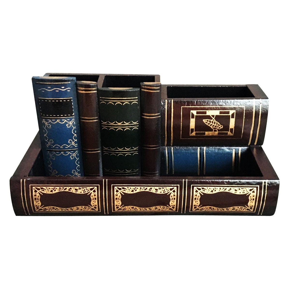 Tosnail Decorative Pen Holder with Storage Compartment, Wooden Pencil Retro