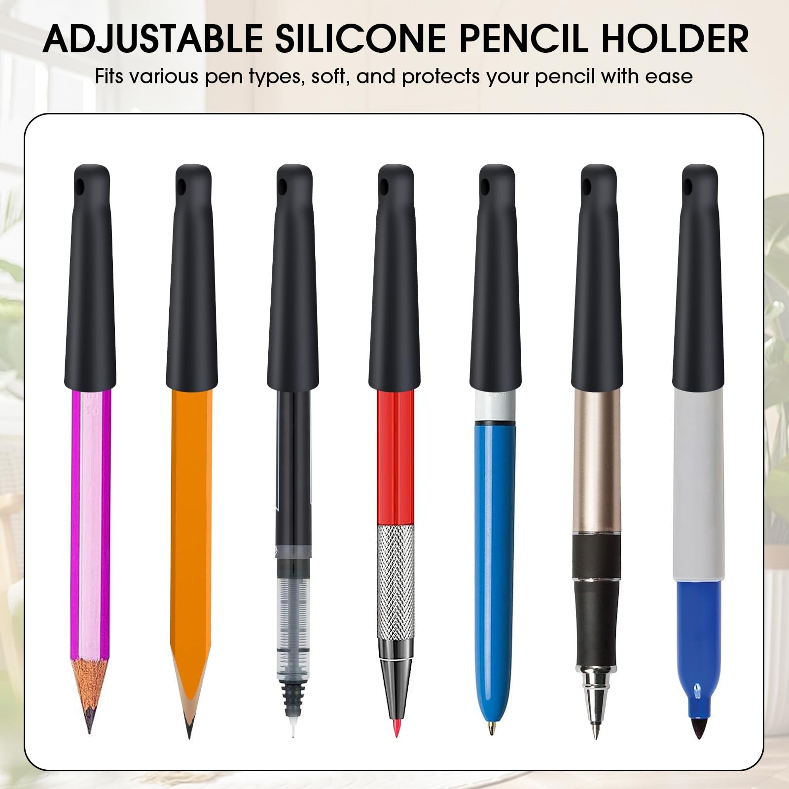 2 Pack Heavy Duty Silicone Retractable Pull Pen Pencil Holder with Steel Cord