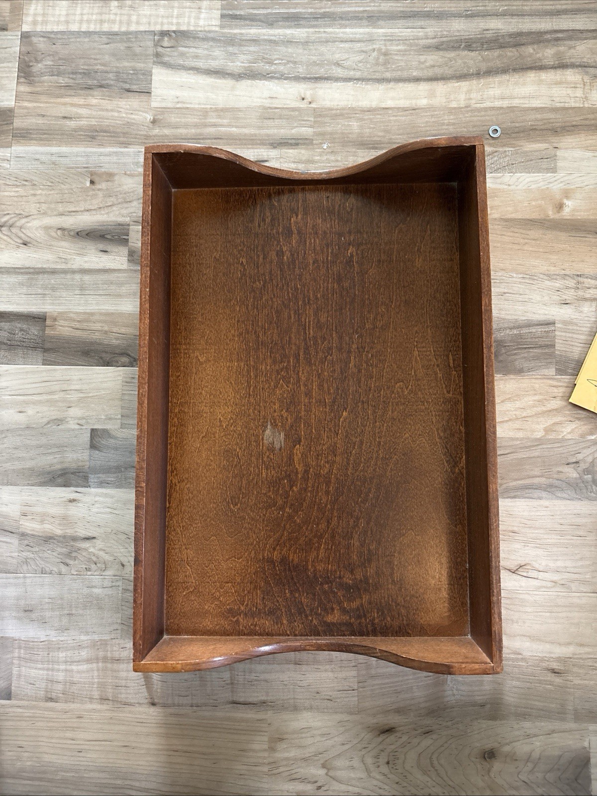Vintage Dovetail Wood Legal Size Paper Tray Office Desk In/Out Box Felt Bottom