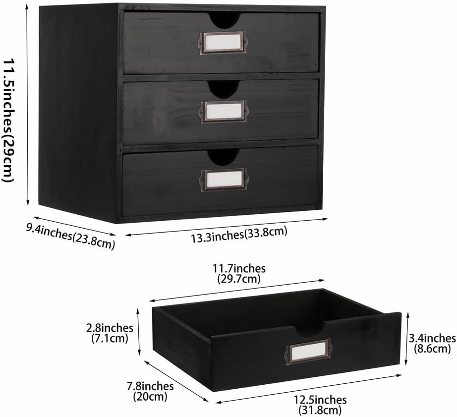 Rustic Wooden Storage Box with 3 Drawers – Stylish Desk Organizer for Home & Off