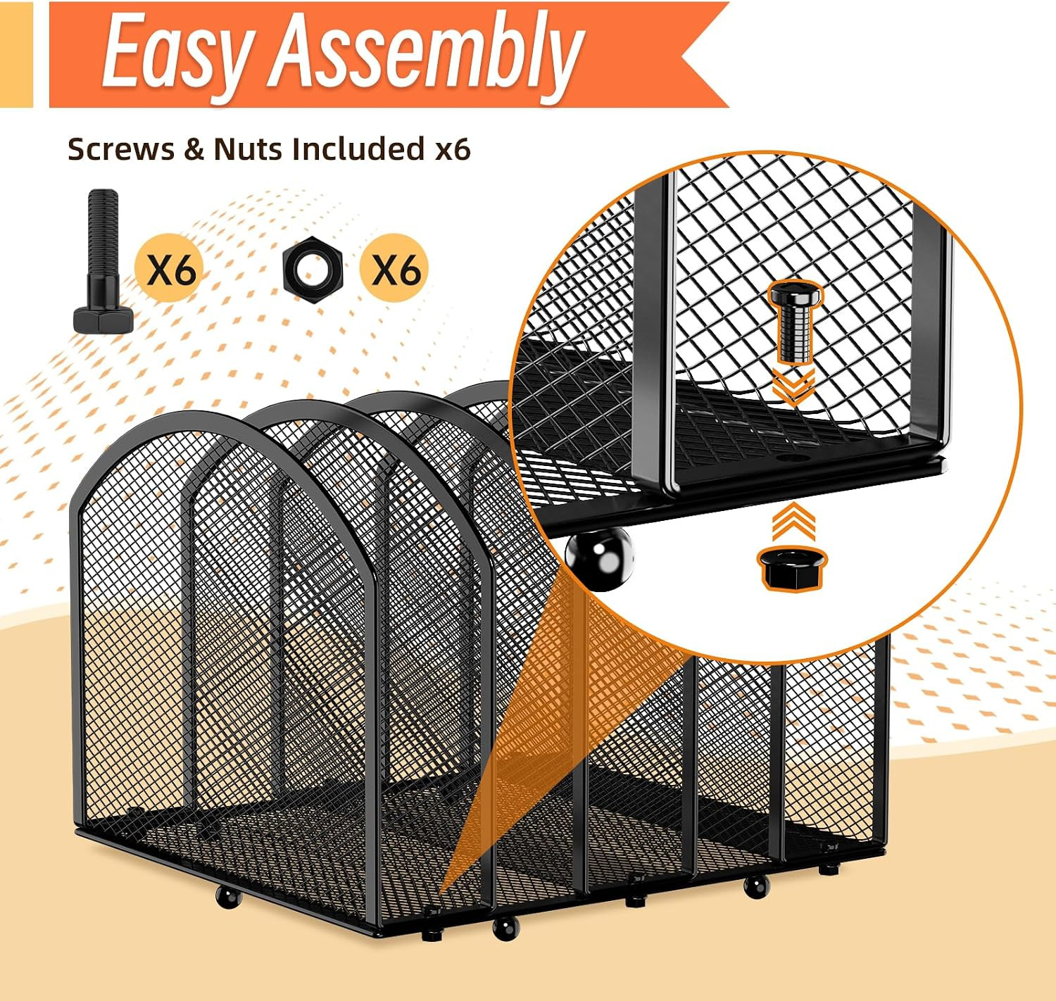 5 Section Metal Mesh Desk File Organizer Vertical Folder Holder Black Office Rac