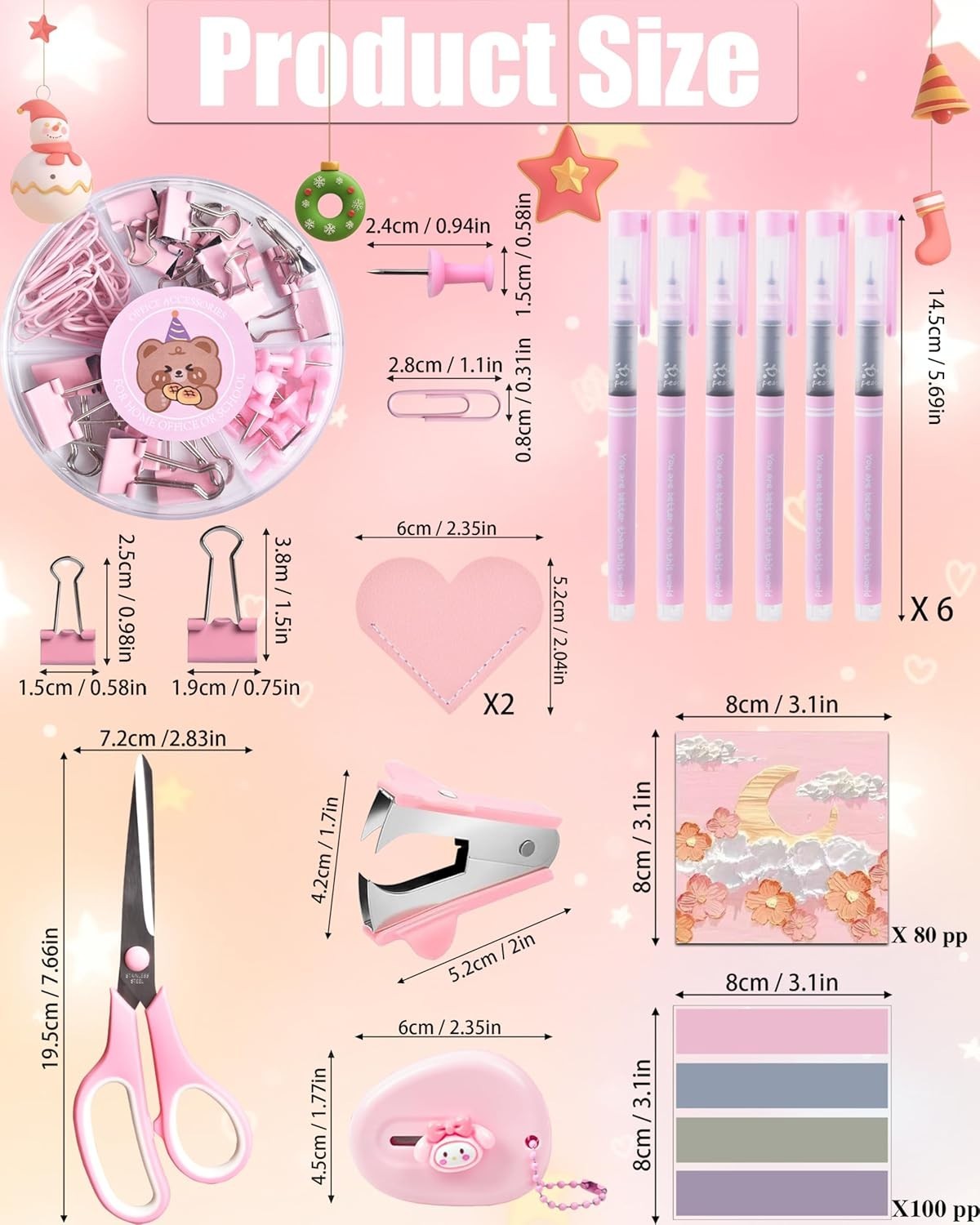 Pink Desk Accessories, 24Pcs Pink Office Supplies and Desk Organizers, with T…
