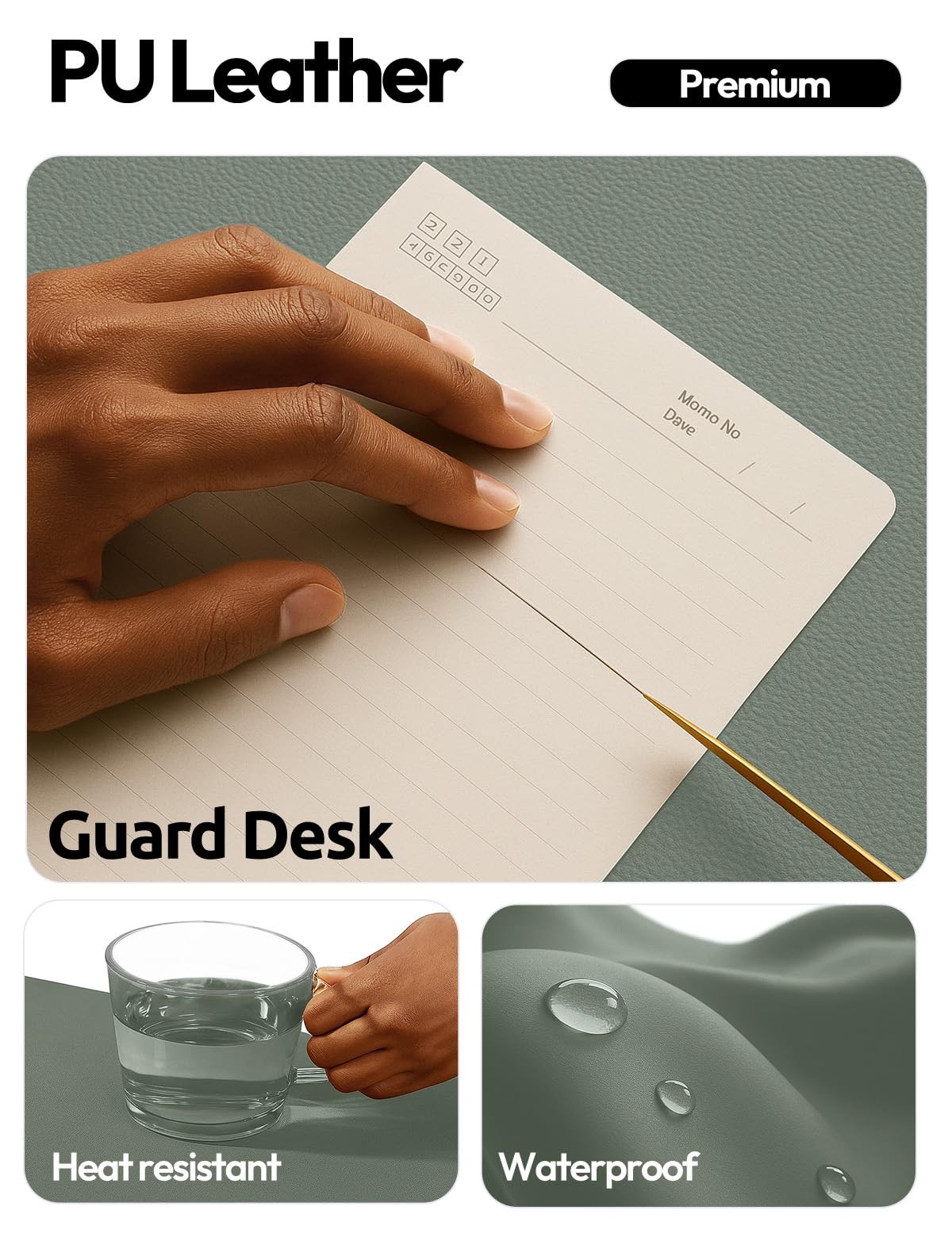 YSAGi Leather Desk Pad Protector, Office Mat, 23.6″ x 13.8″, Dark Green