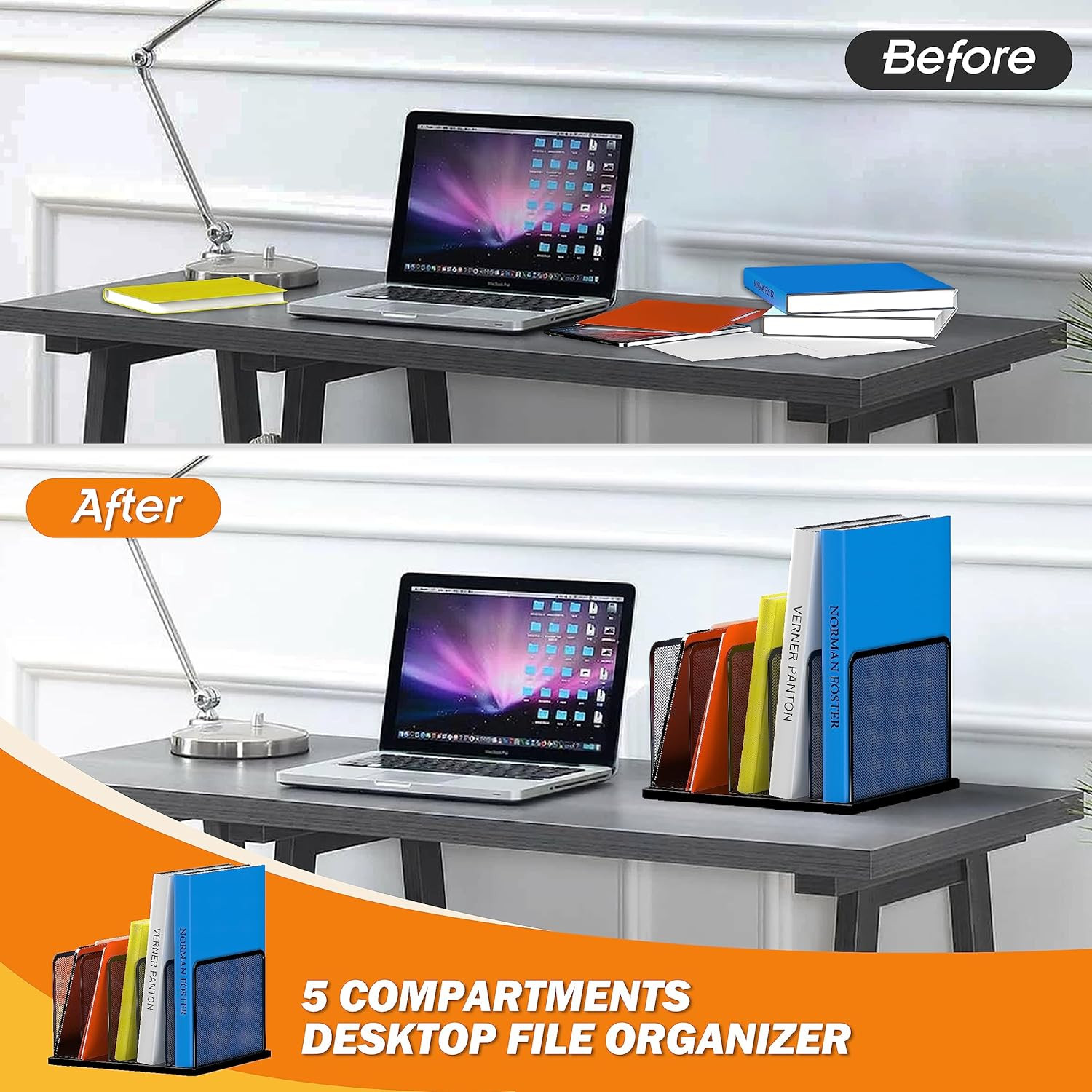 5 Section Mesh Desk File Organizer Upright File Holder for Home Office