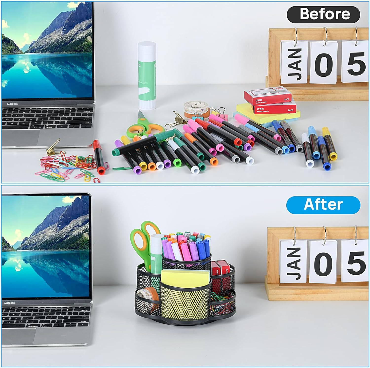Pen Holder for Desk, 360 Rotating Pencil Holder, Cup Holder for Desk Office, Des