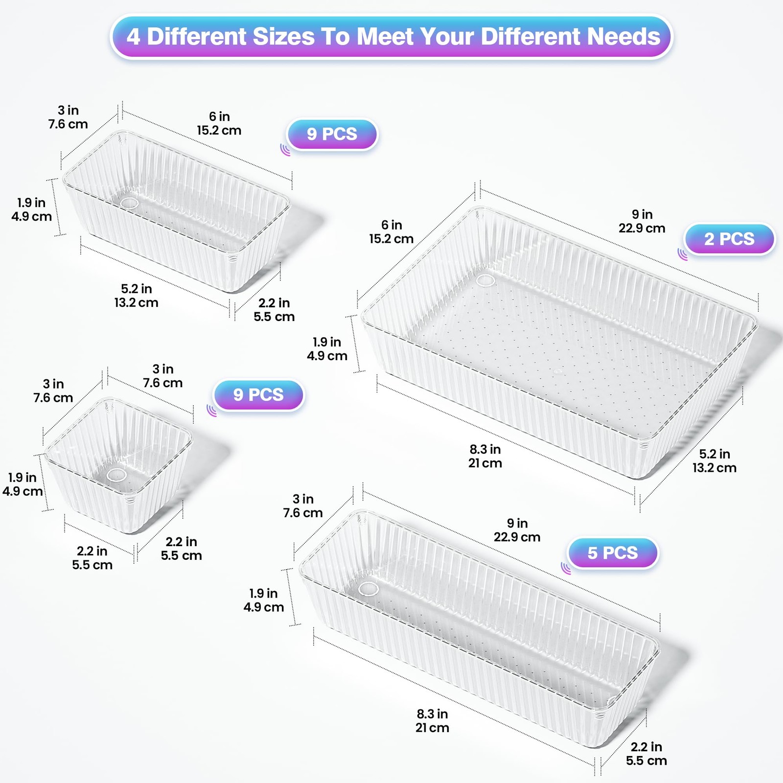 25PCS Clear Plastic Drawer Organizer Set 4 Size Makeup Storage Trays