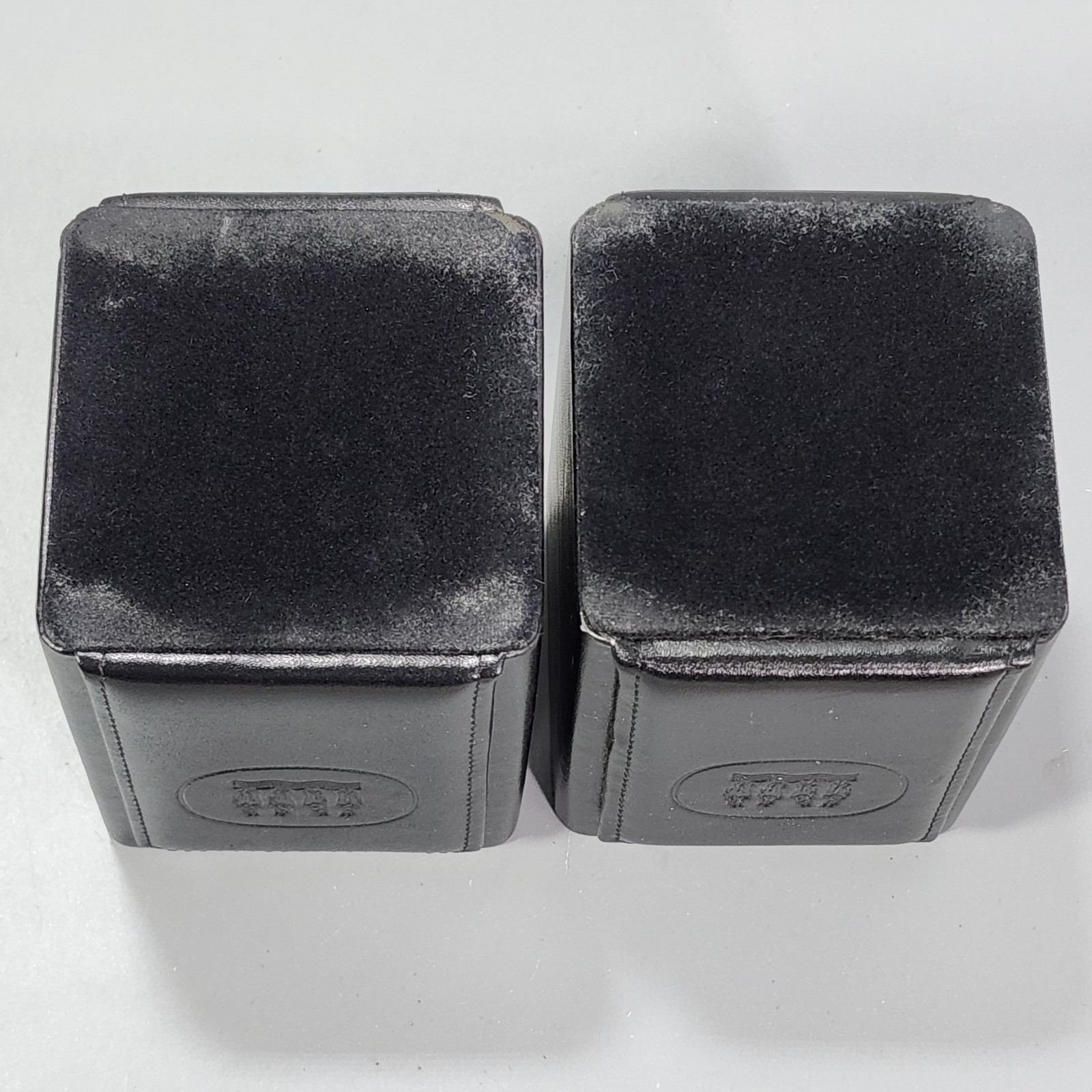 Black Leather Pencil Pen Cup Holder Pair Executive Desk Horse Crest Embroidery
