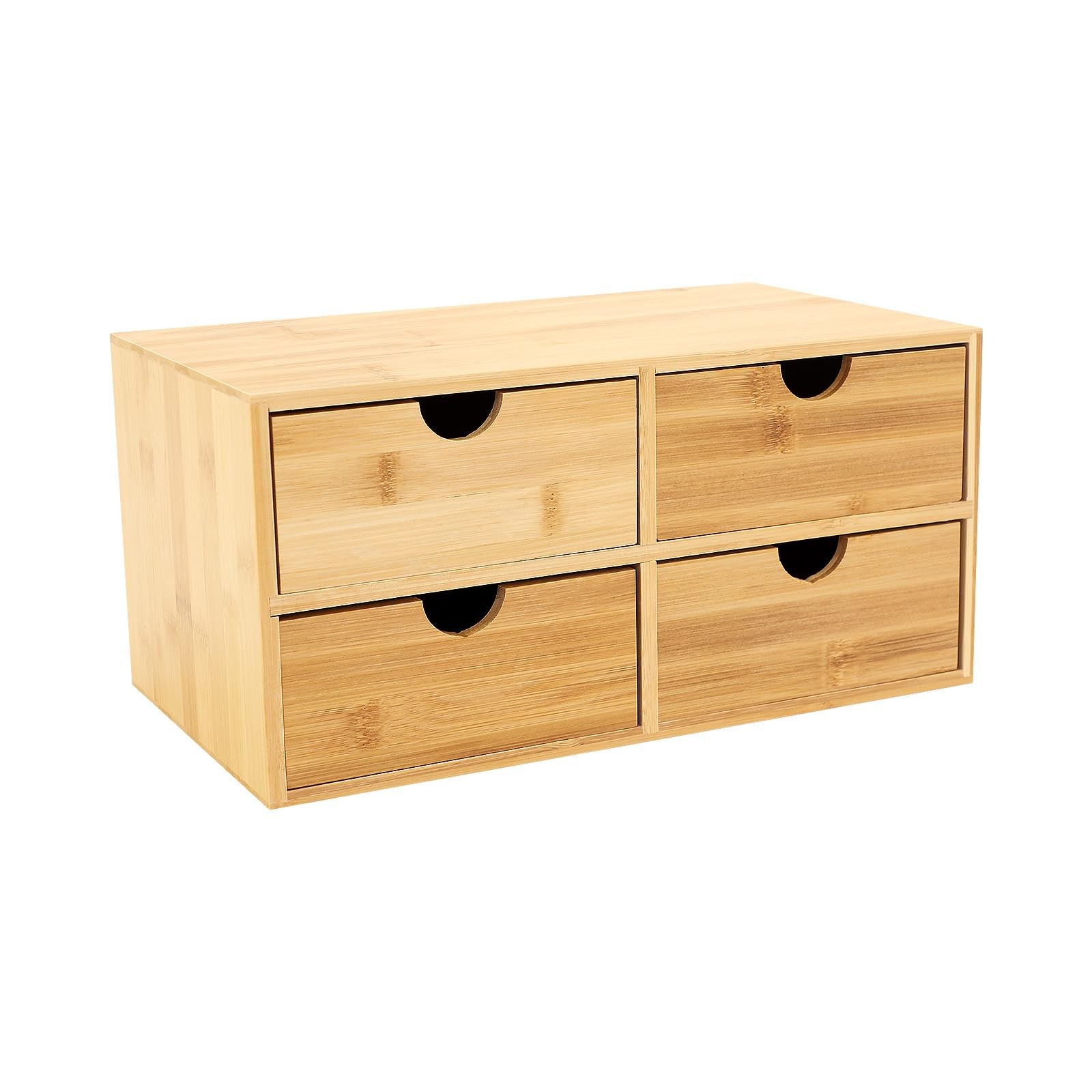 Gdrasuya10 Bamboo Desk Organizer, Drawer Tabletop 4 Drawer, Raw Wood Color