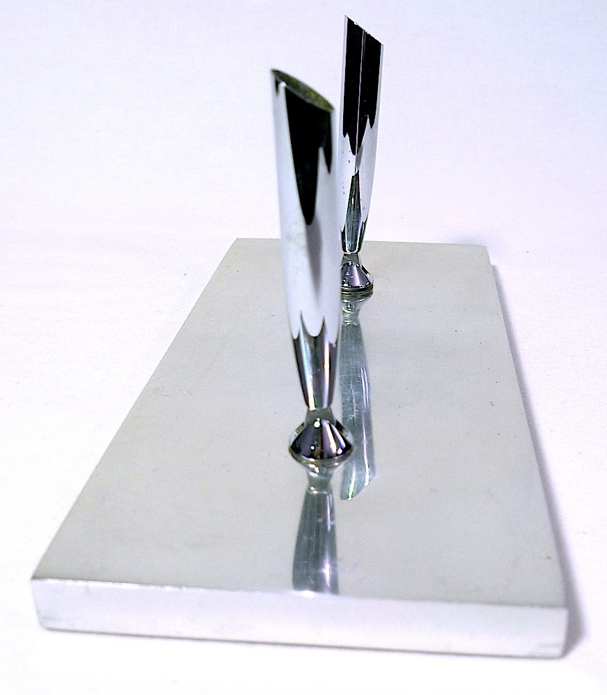 Vintage Desktop Chrome Stainless Double Pen Holder
