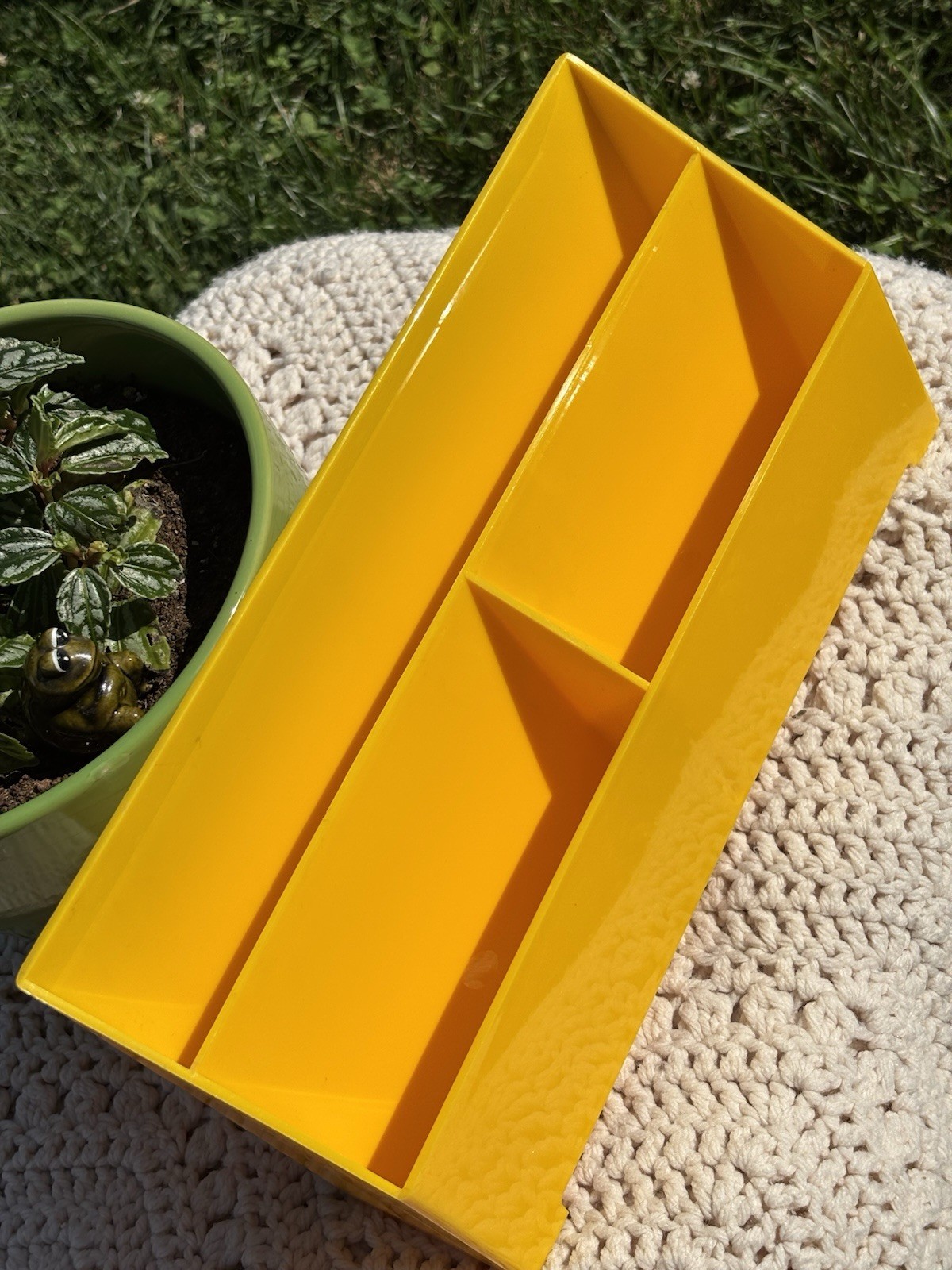 Vintage Yellow Desk Organizer Plastic Mail Paperwork Pen Holder