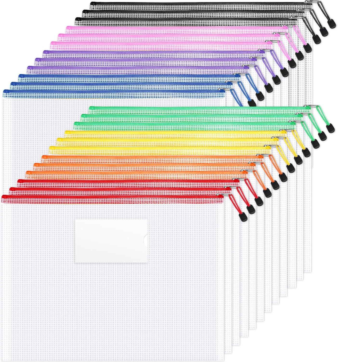 24 Pack Super Large Mesh Zipper Pouch Bags, A3 (16.5×11.7 In) Storage Bags with