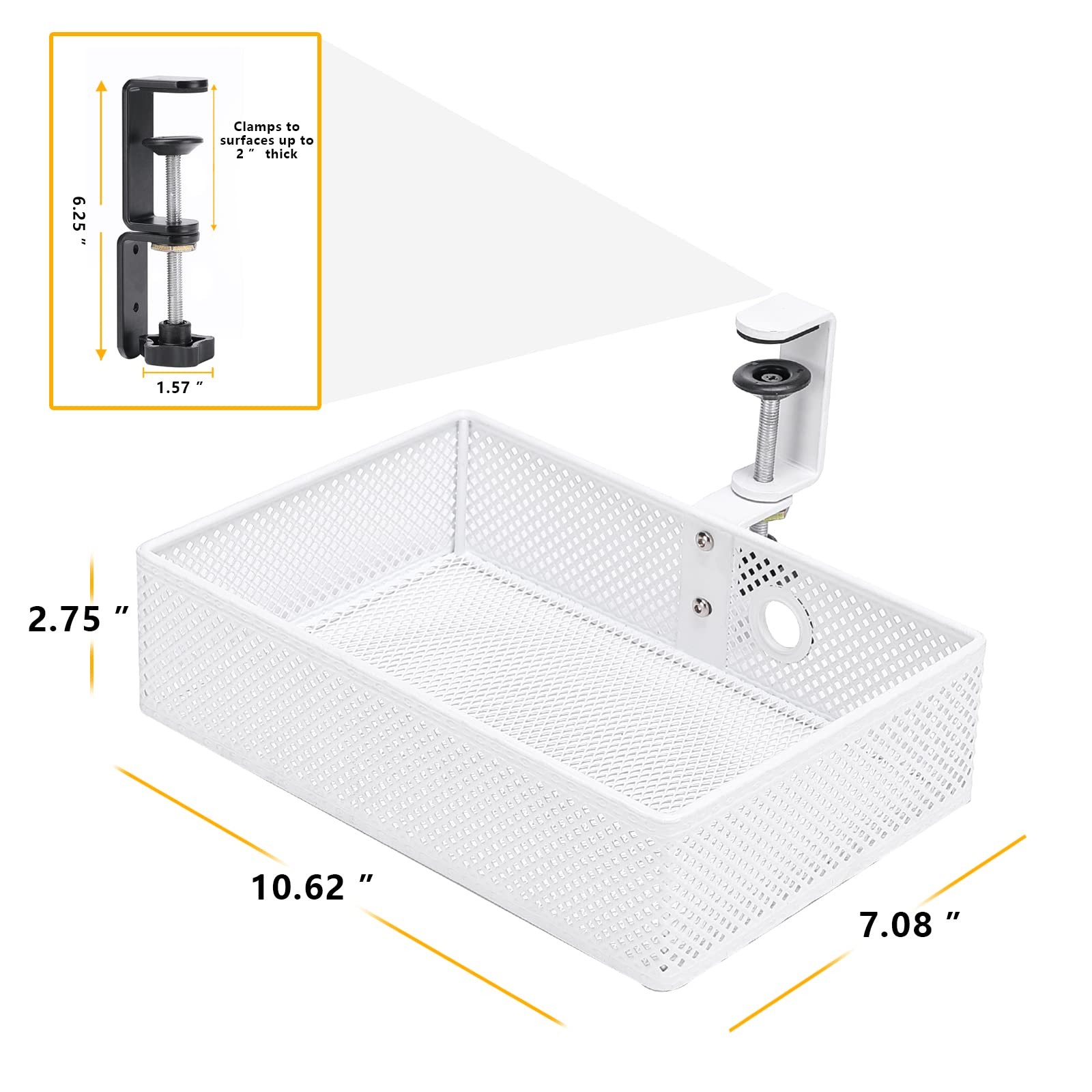 Clamp~On Mesh Desk Organizer with Swivel Pencil Drawer, White