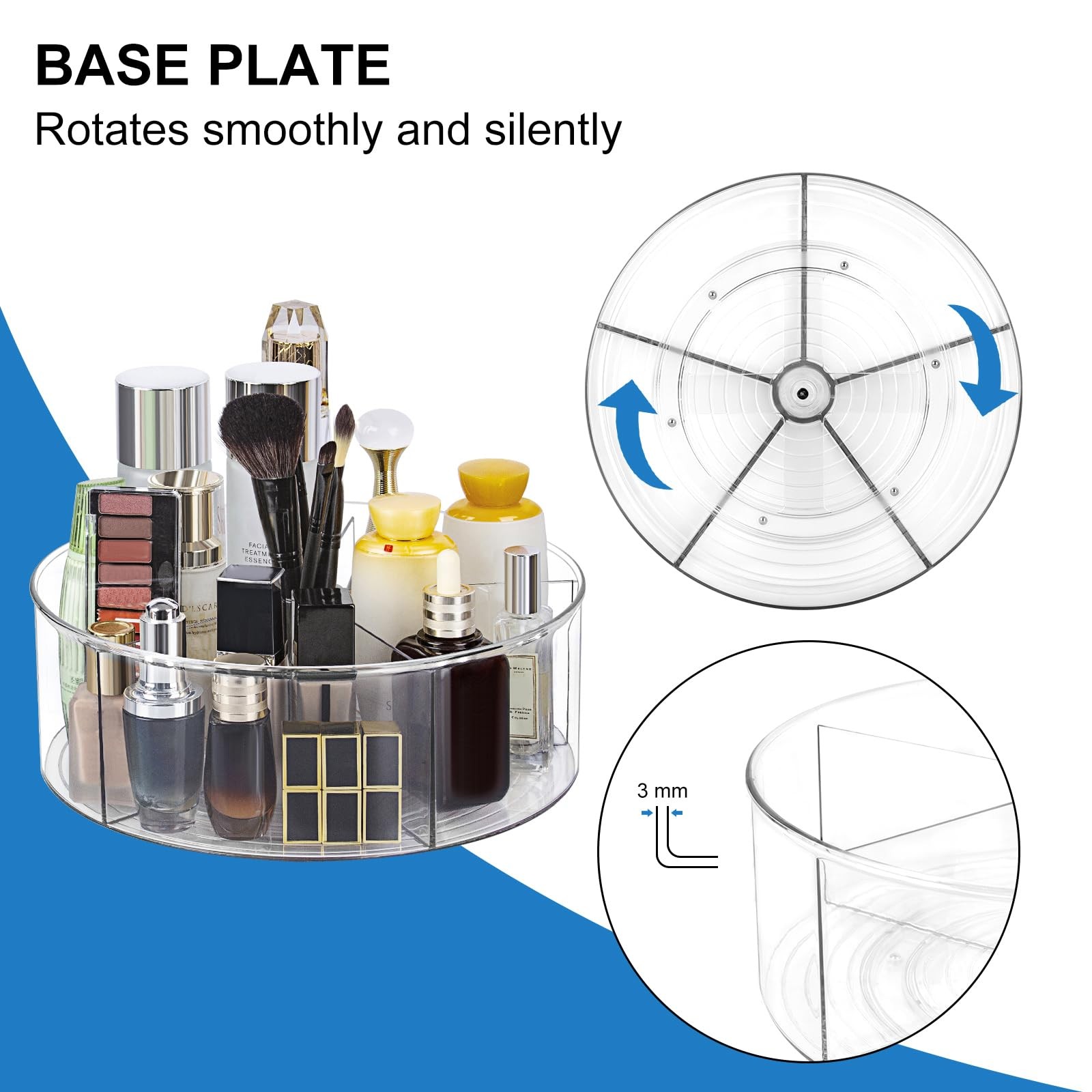 360° Rotating Makeup Organizer 11.5″ Clear Turntable Lazy Susan