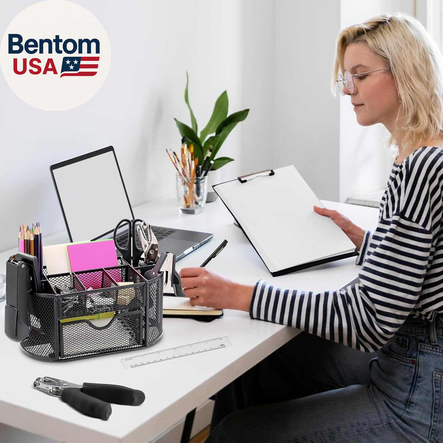 17 in 1 Black Desk Organizers and Accessories Set, 3 Office Desk Supplies Storag