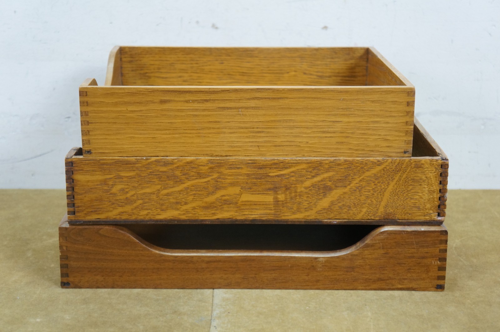 3 Vintage Quartersawn Oak Dovetailed File Tray Desk Organizers