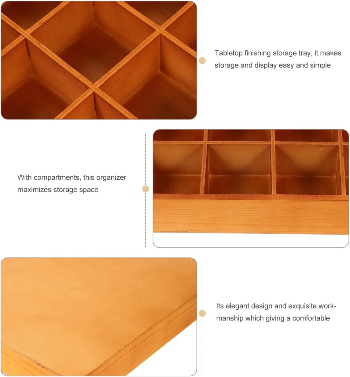 Wooden Sorting Tray Organizer with 30 Compartments – Brown Finish