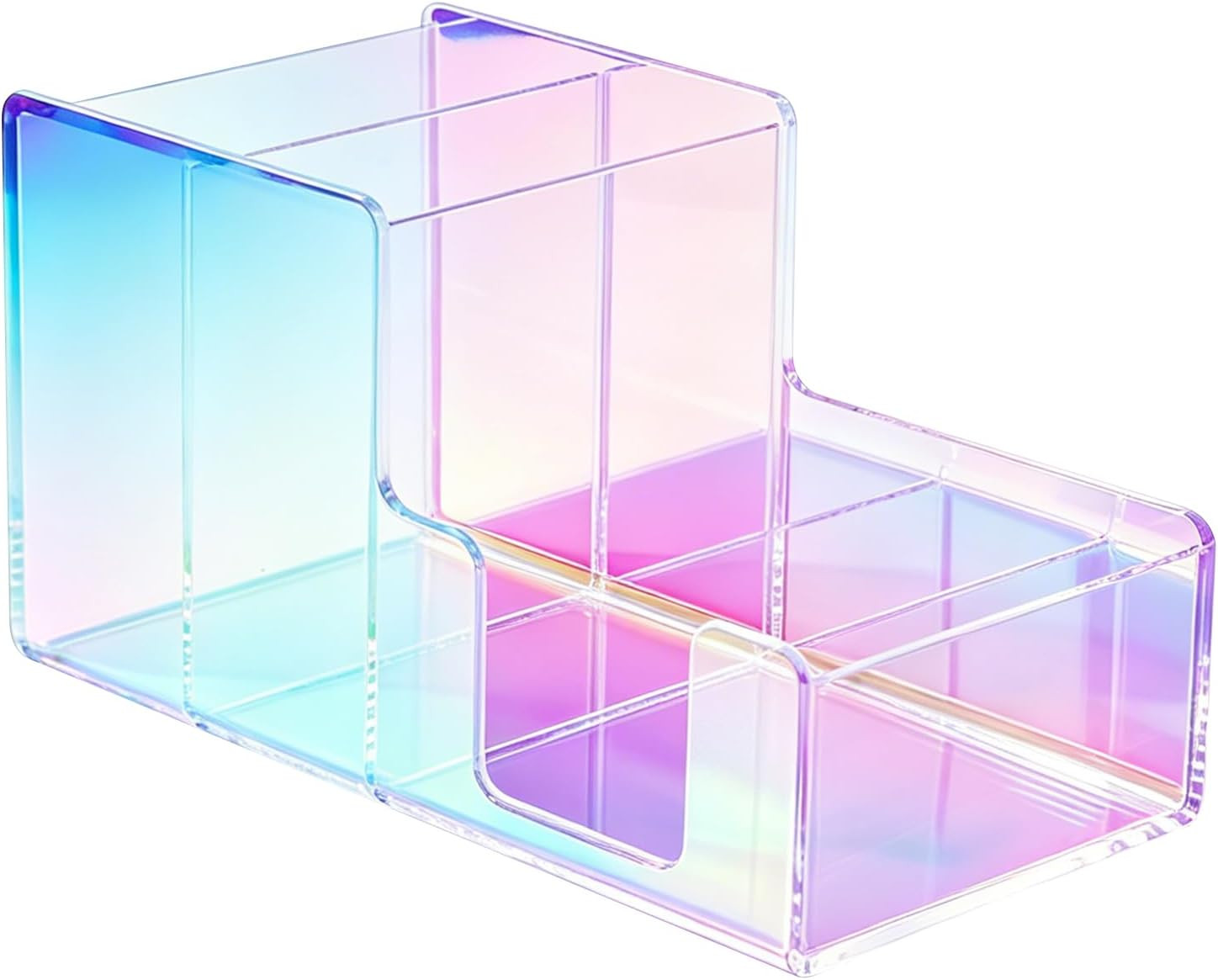 Iridescent Acrylic Desk Organizer with 3 Compartments – Clear Pencil Holder for