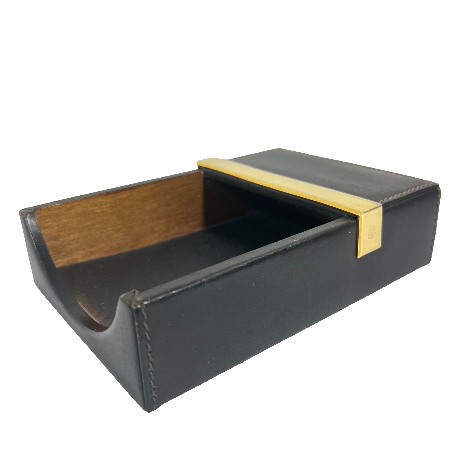 Vtg. Mark Cross 4” x 6” Memo Sheet Desk Tray Dark Brown Leather & Brass Italy
