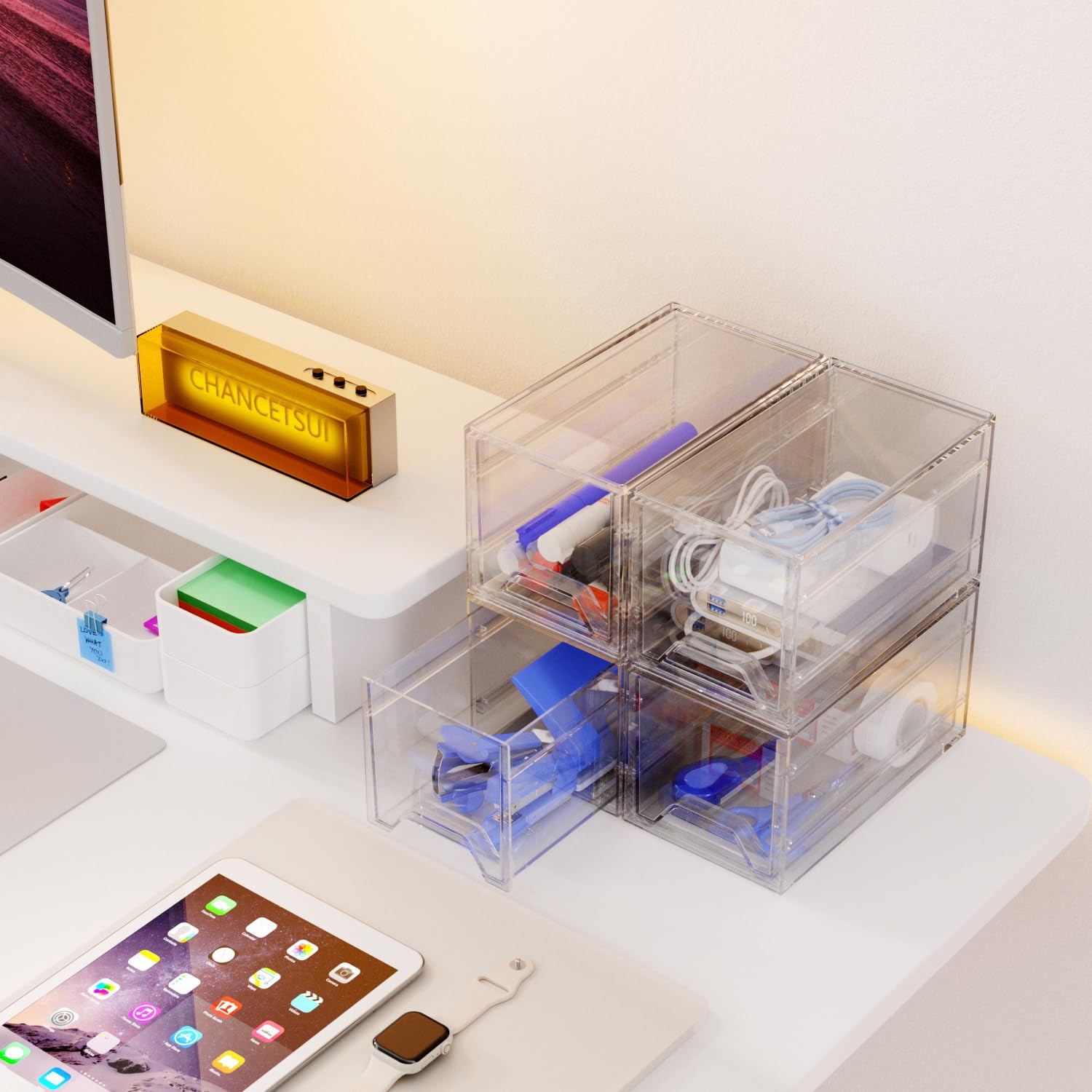 2 Pcs Organizer Drawer, Dustproof Desktop Office Supplies, Clear Desk