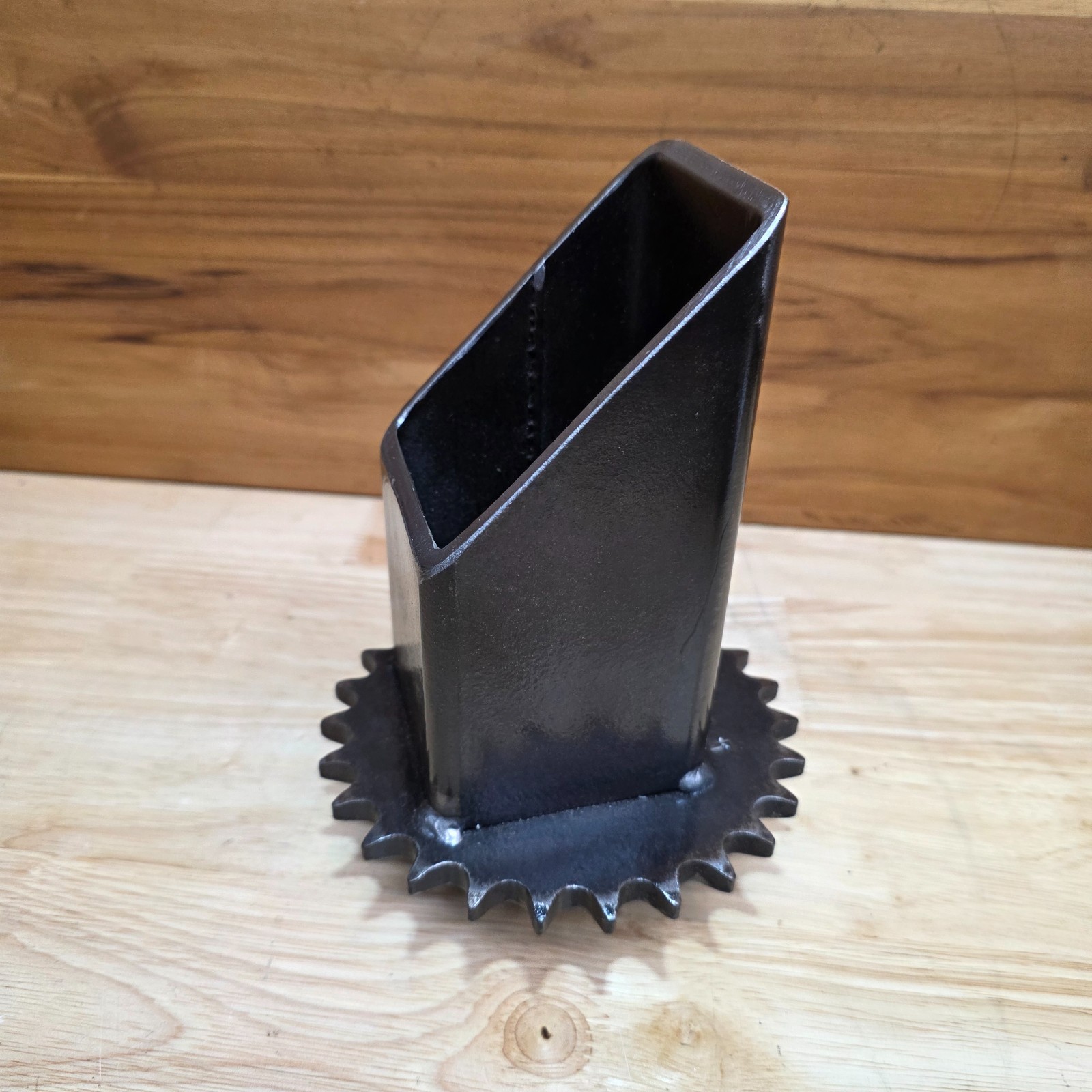 Industrial Steel Desk Organizer | Welded Reclaimed Gear Pen Holder