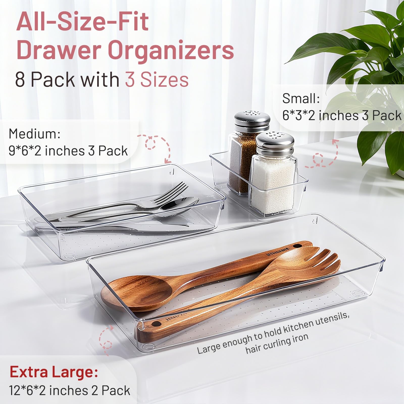 8 Pack Large Clear Plastic Drawer Organizer Bins – Acrylic 8 Pack,
