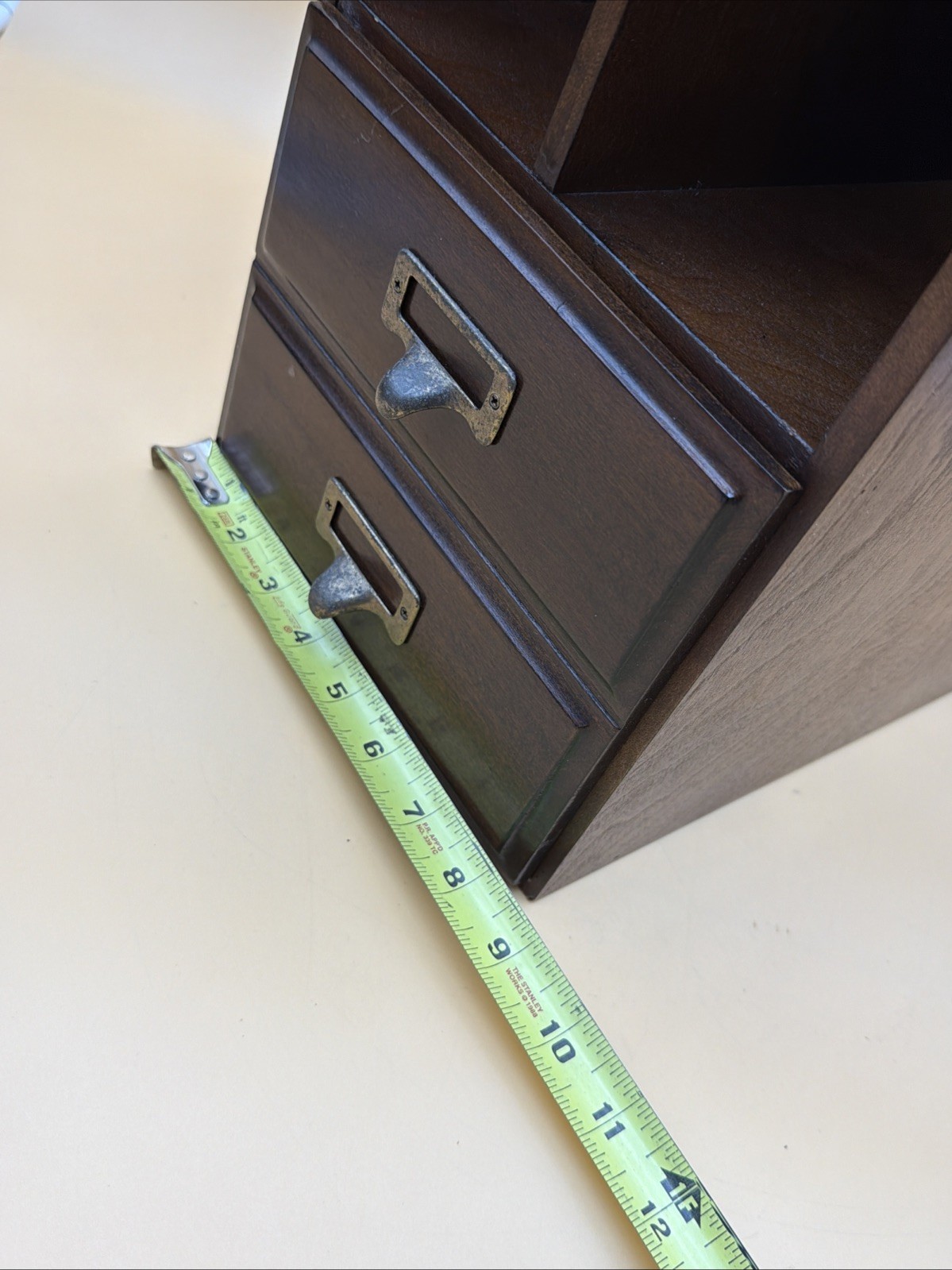Vintage 19″ Tall Oak Wood Desktop Organizer w/Index Card Drawer/File Box/Cabinet