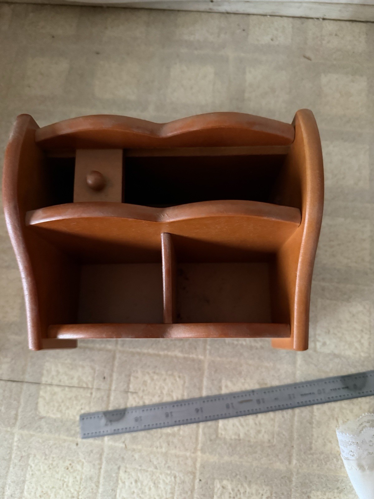 Wood Desktop Organizer Letter Holder w/ Dividers, Compartments & Small Drawer