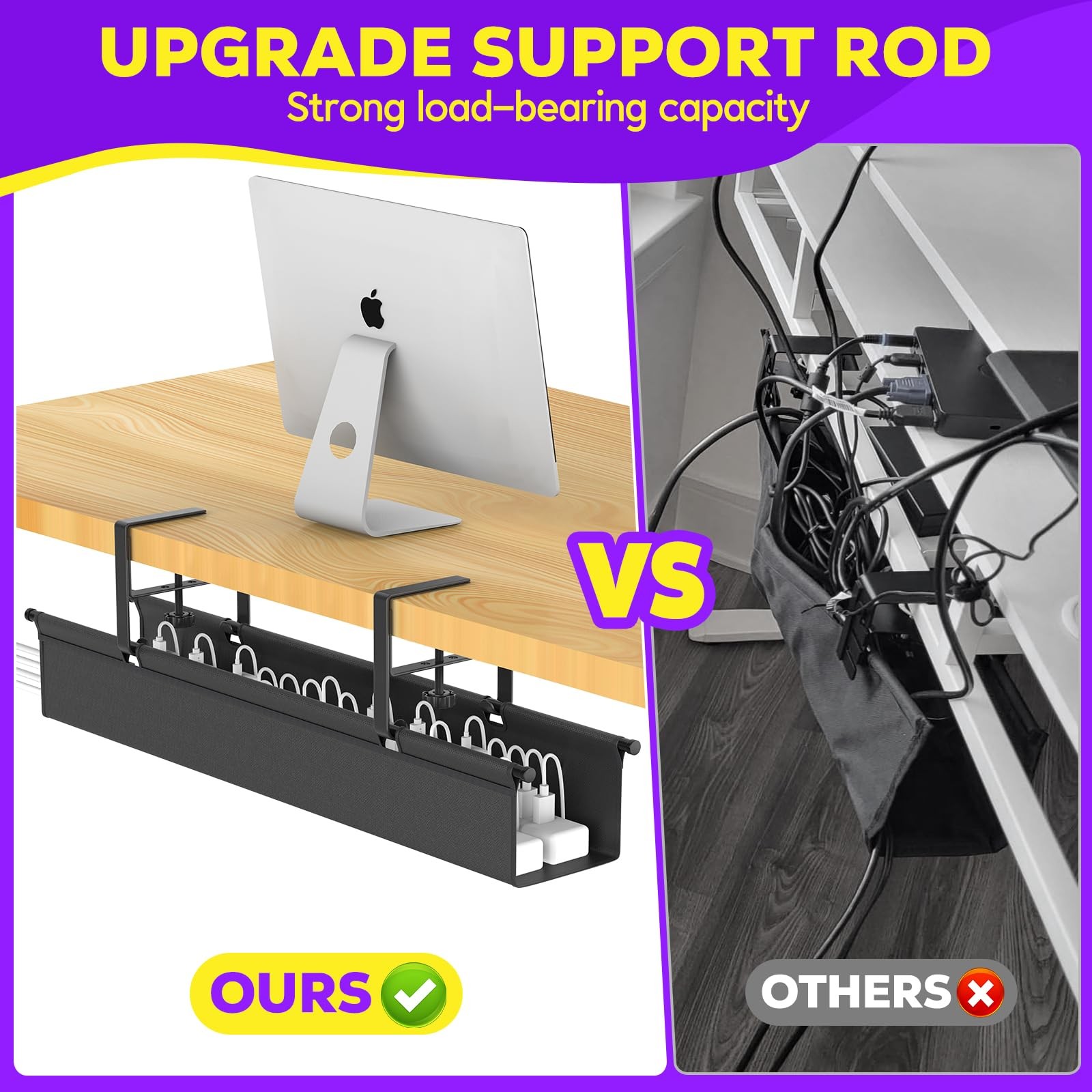 Large Under Desk Cable Management Tray, REFLYING 29.1″ Medium, Black