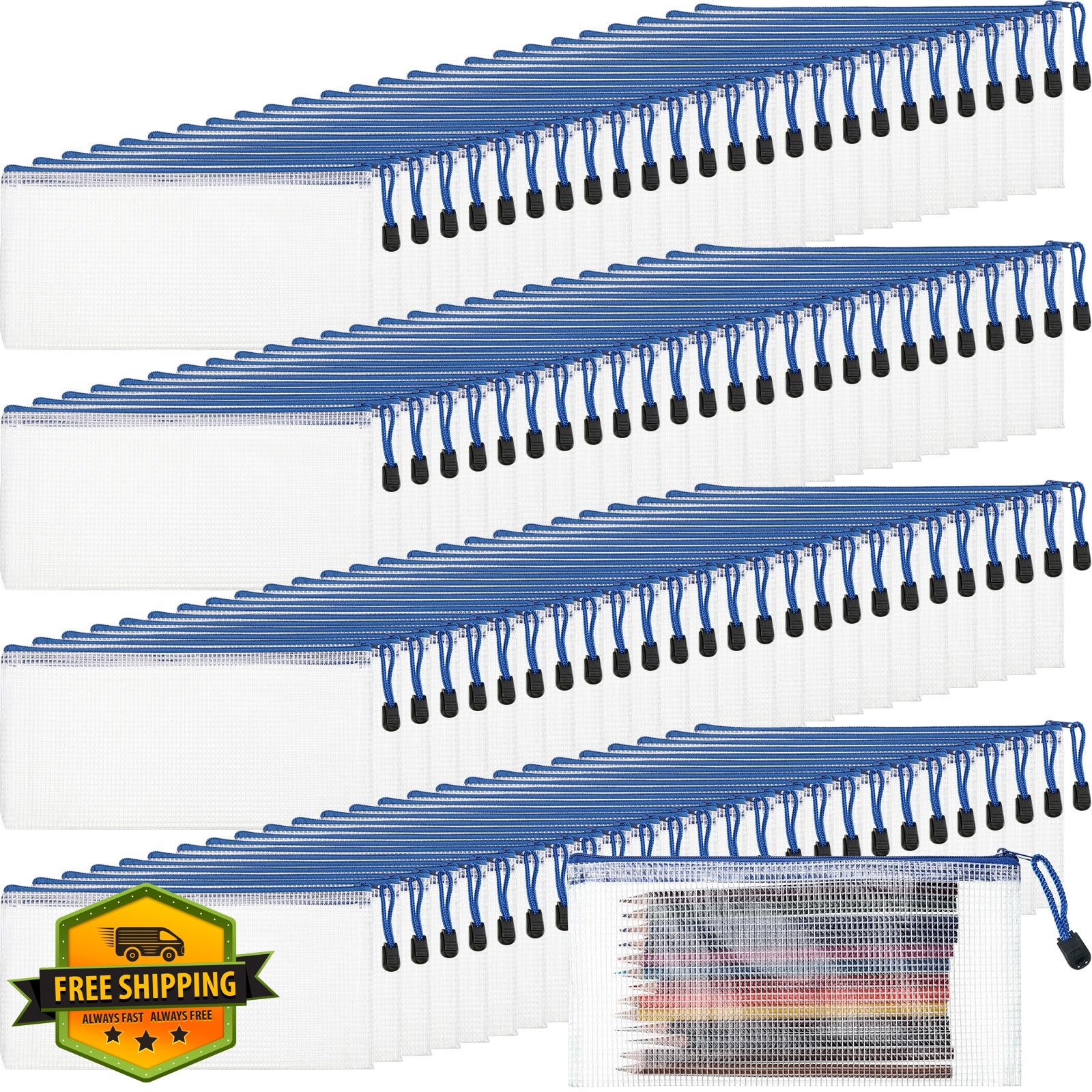 Handepo 100pk White Pouch Blue Zipper Mesh Pouches
