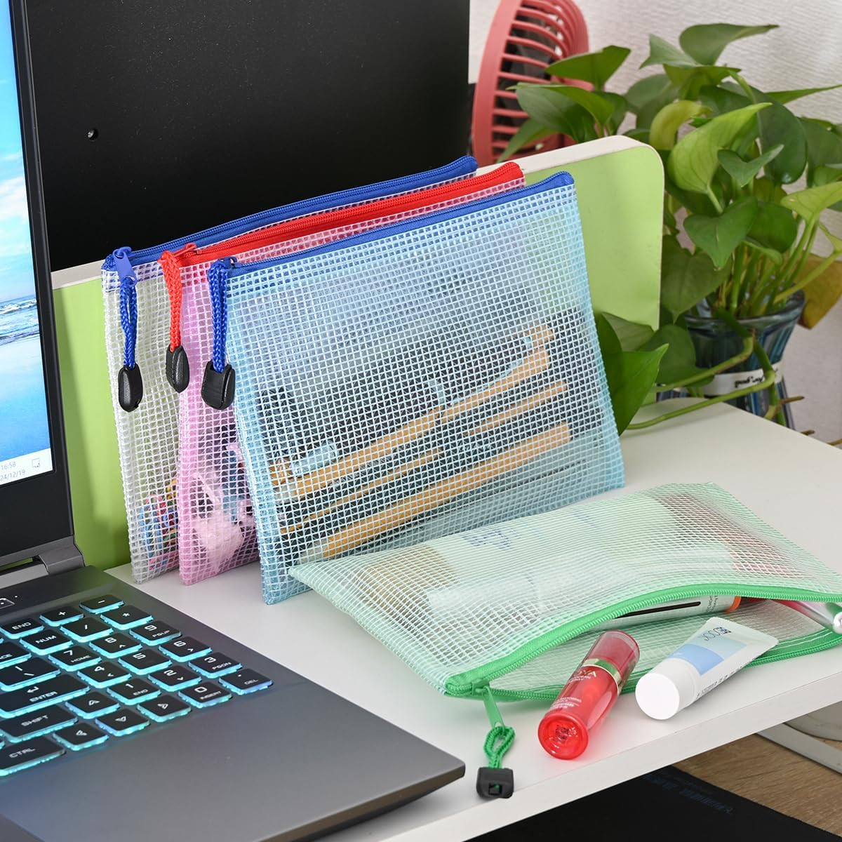 10 Pcs Zipper File Bags, Waterproof Plastic Mesh Pouch for Office School, Board