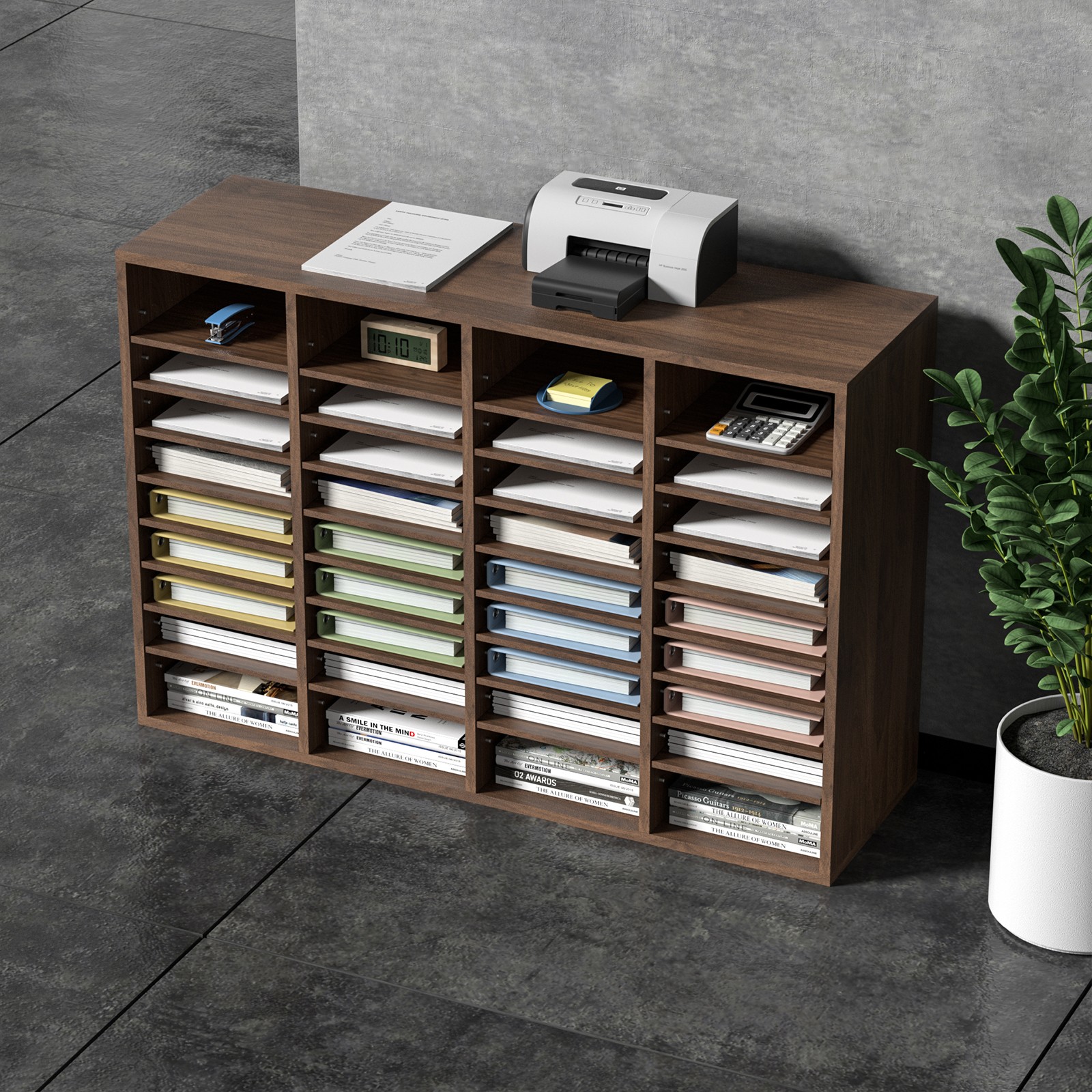 VEVOR Wood Literature Organizer Adjustable File Sorter 36 Compartments Brown