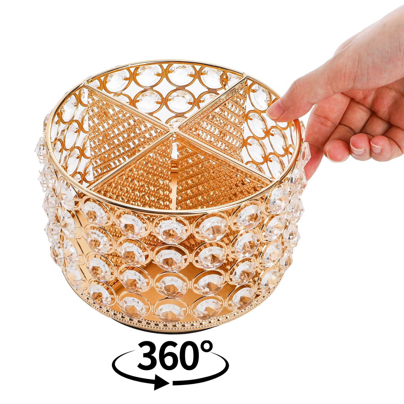 Hedume Crystal Vanity Organizer with 4 Compartments, 360 Degree Rotating Gold