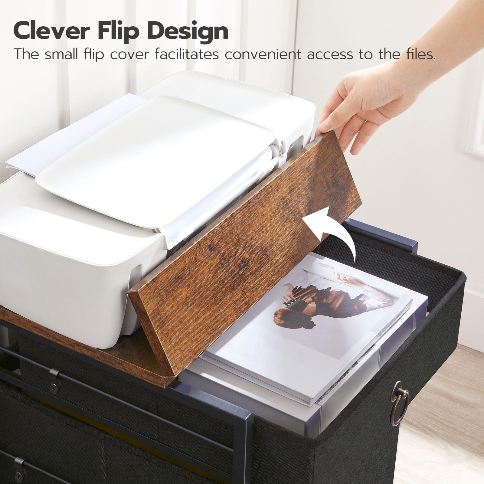 HOOBRO File Cabinet, 2-Drawer 15.7″D x 15.7″W x 19.6″H, Black + Rustic Brown