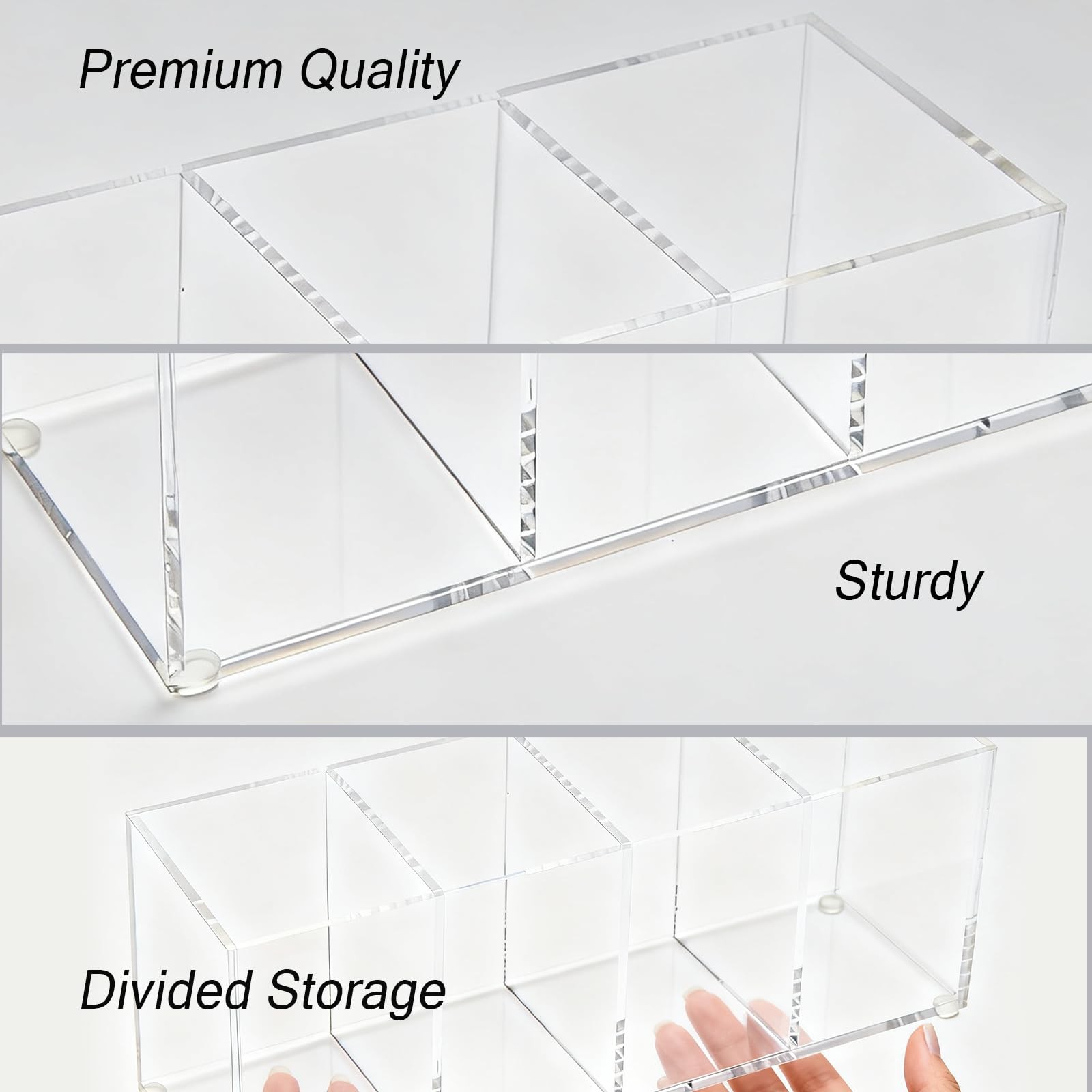 Clear Acrylic 4-Compartment Organizer Box, Large (8.7″ × 3.0″ × 3.7″) – Handc…