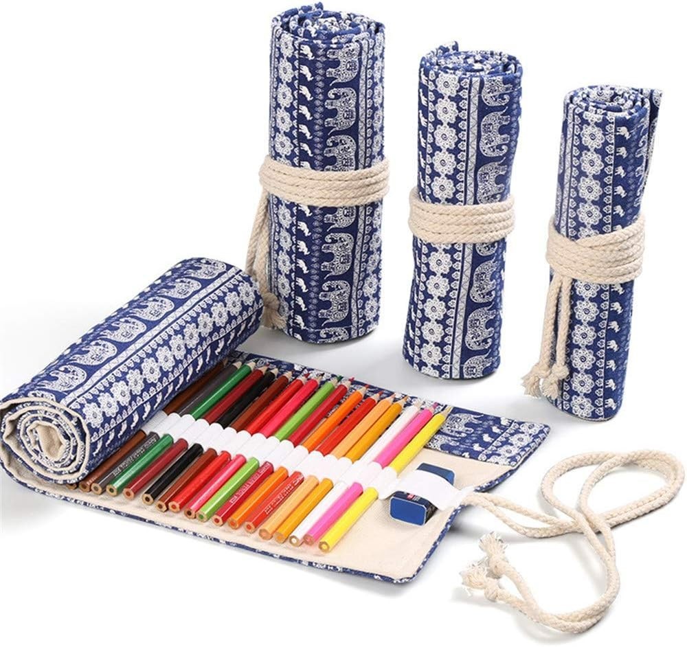 Durable 48-Slot Pencil Wrap in Calf Elephant Print – Perfect for Creative Minds