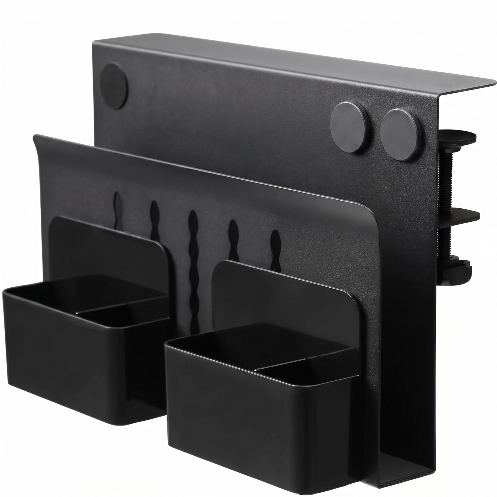 Clamp On Desk Organizer Laptop Tablet File Holder Pen Cups No Drill Black