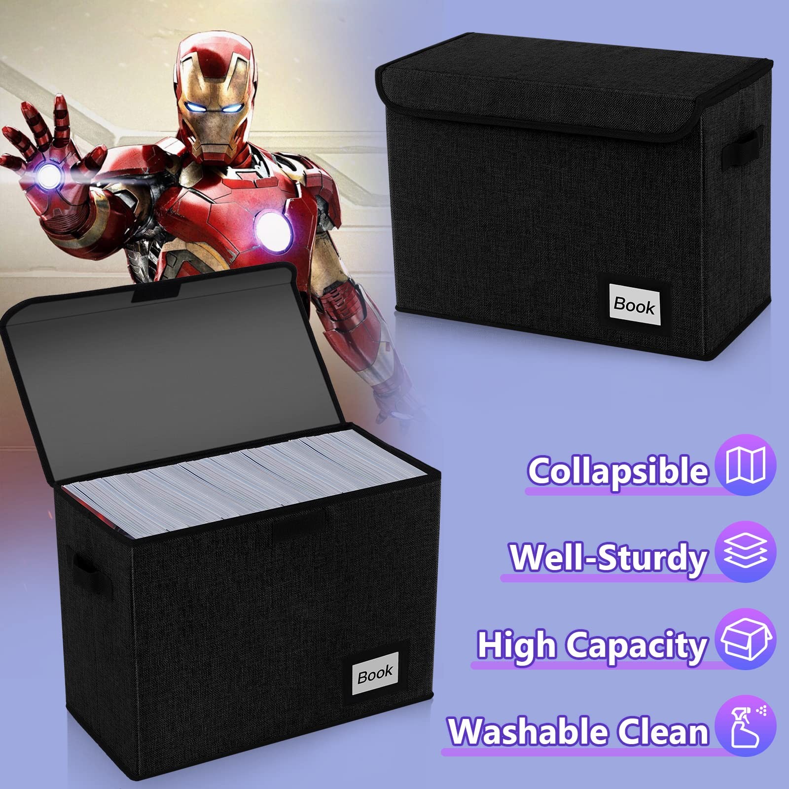 YNSZAS Comic Book Storage Box 15.8″ X 7.8″ X 11.8″, Collapsible 1pcs, Black