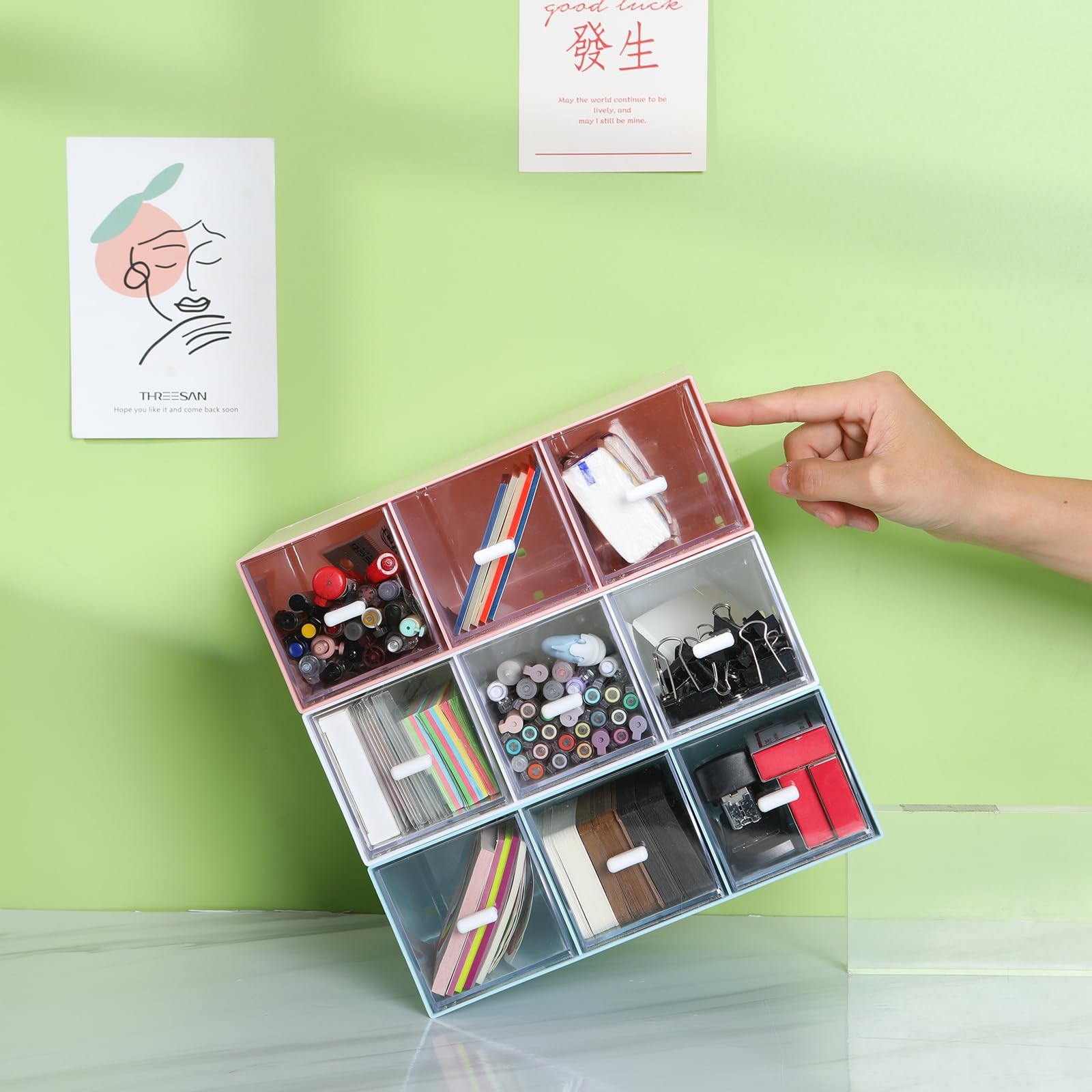 Osteed Desktop Drawers Desk Organizer 6 Drawers Stackable Plastic Storage For
